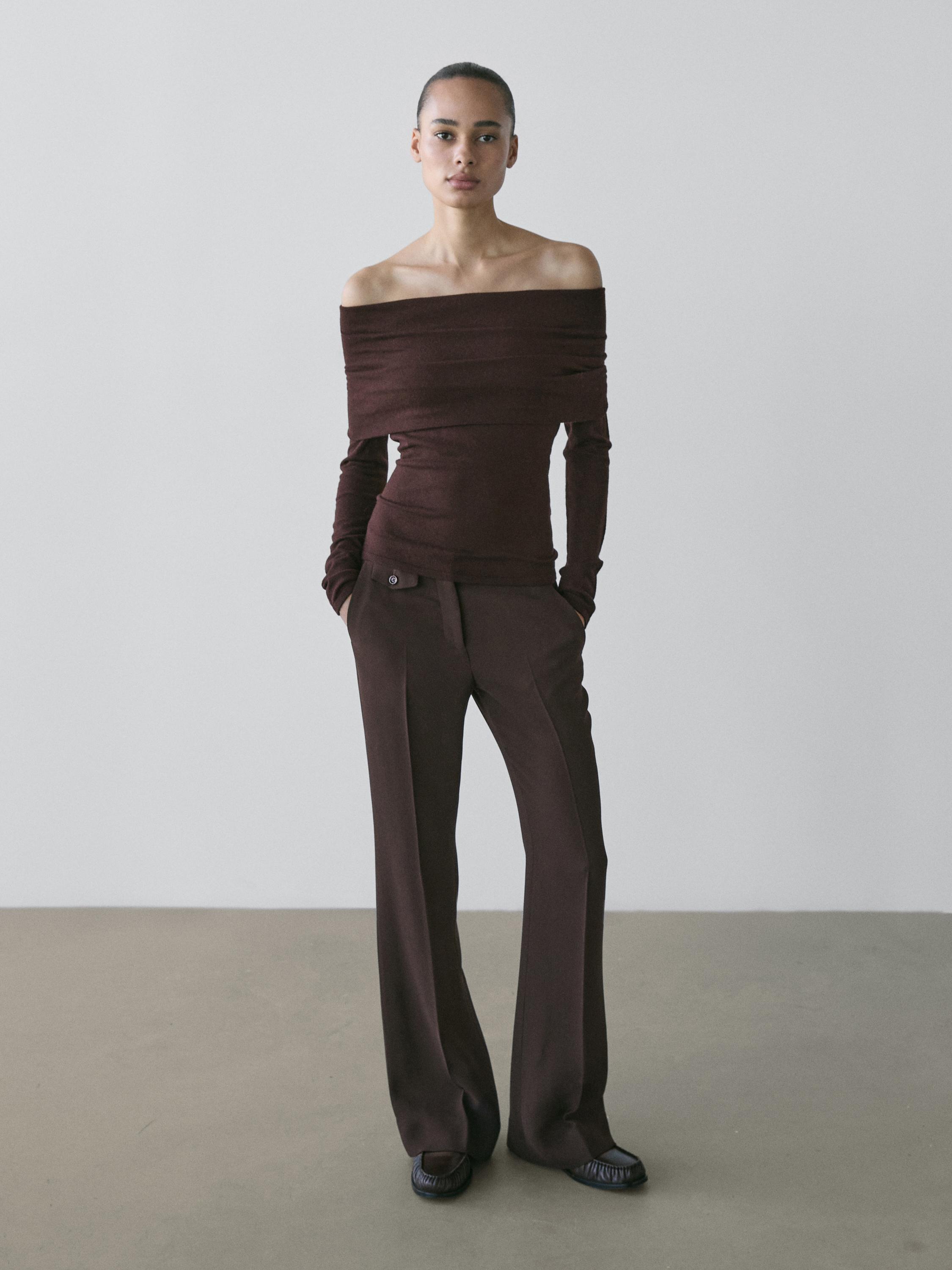 Knit wool blend off-the-shoulder sweater