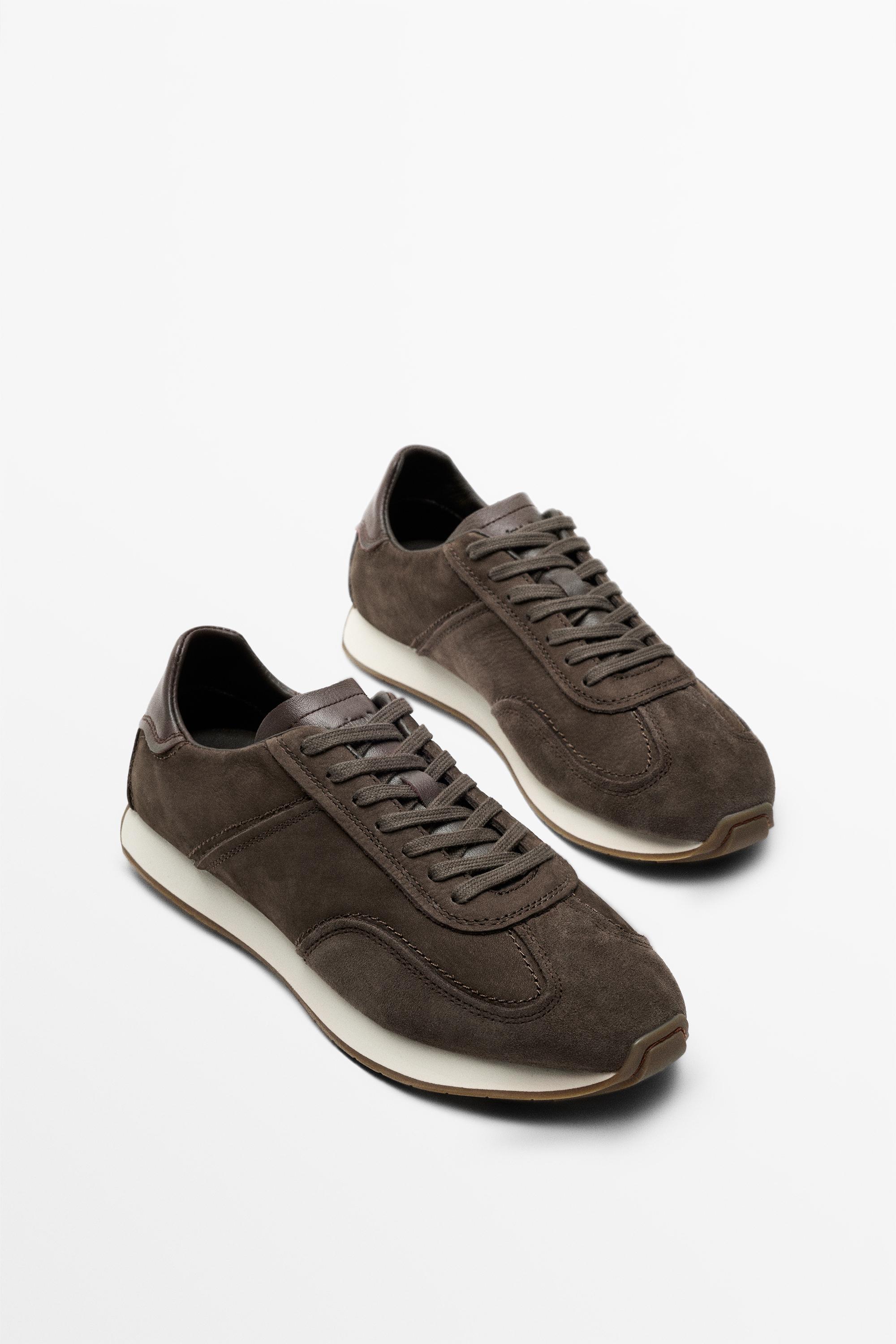 Milled nappa leather sneaker — BROWN