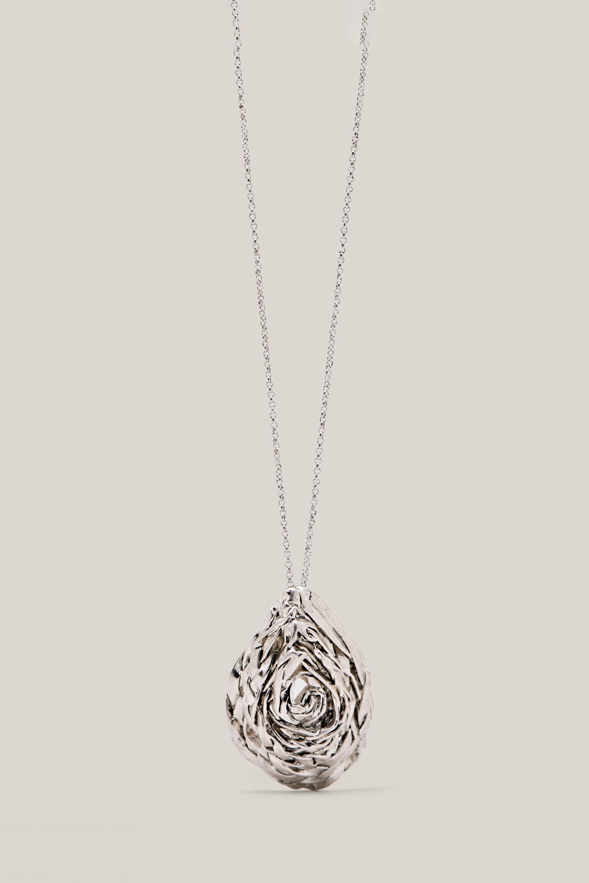 Necklace with textured pear basket piece - LIMITED EDITION — SILVER