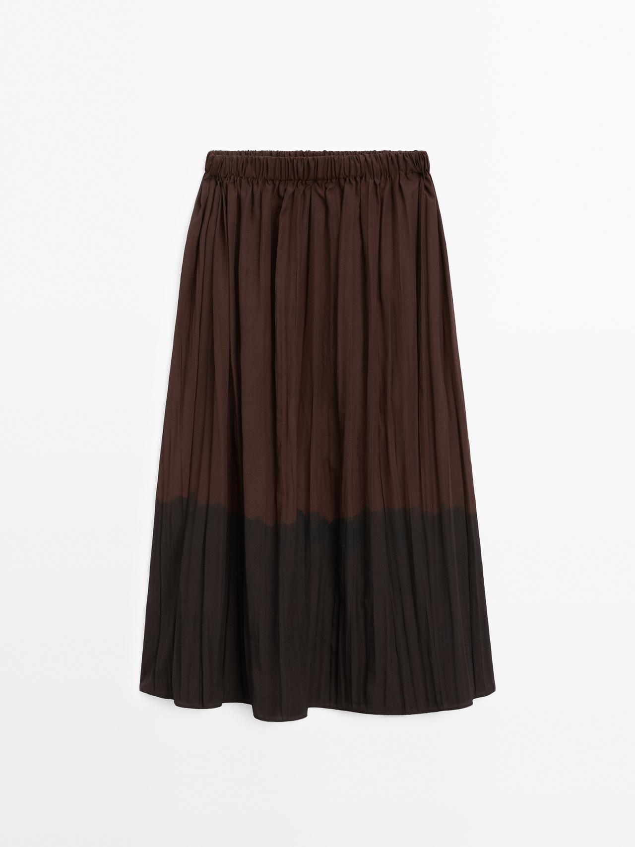 Massimo Dutti - Dame - Lang, Løstsiddende Nederdel Med Plisséer - Granatrød - Xs