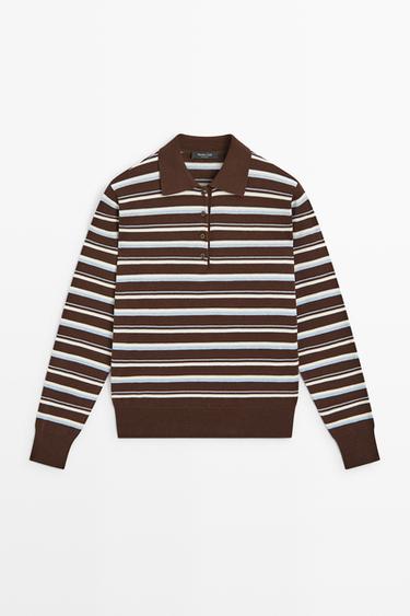 100% cotton striped polo shirt — BROWN 2