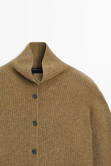 100% wool purl funnel neck cardigan — OIL 4