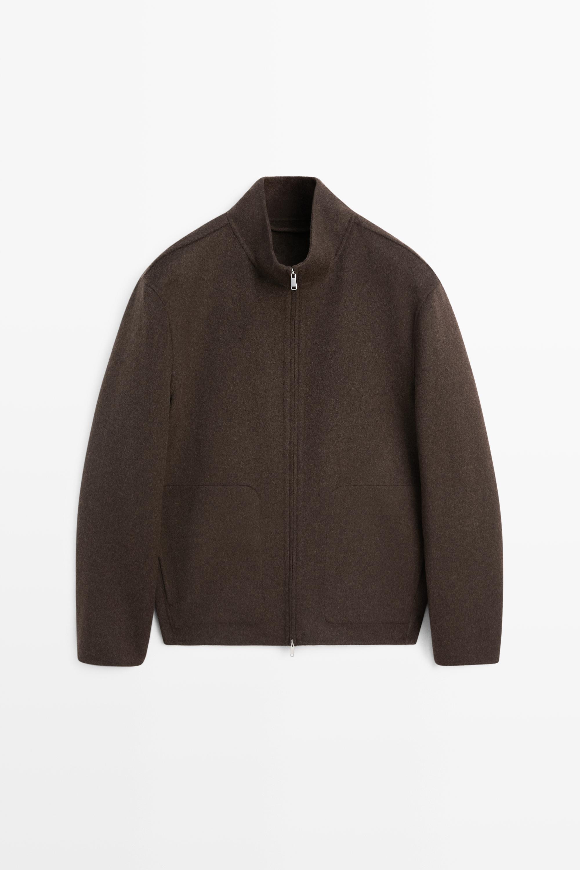 Wool blend double-fabric jacket with stand collar — BROWN