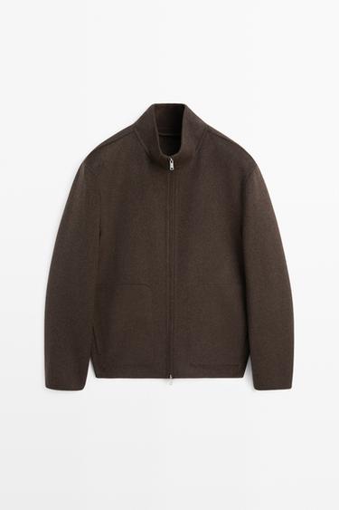 Wool blend double-layer jacket with high collar — BROWN 2