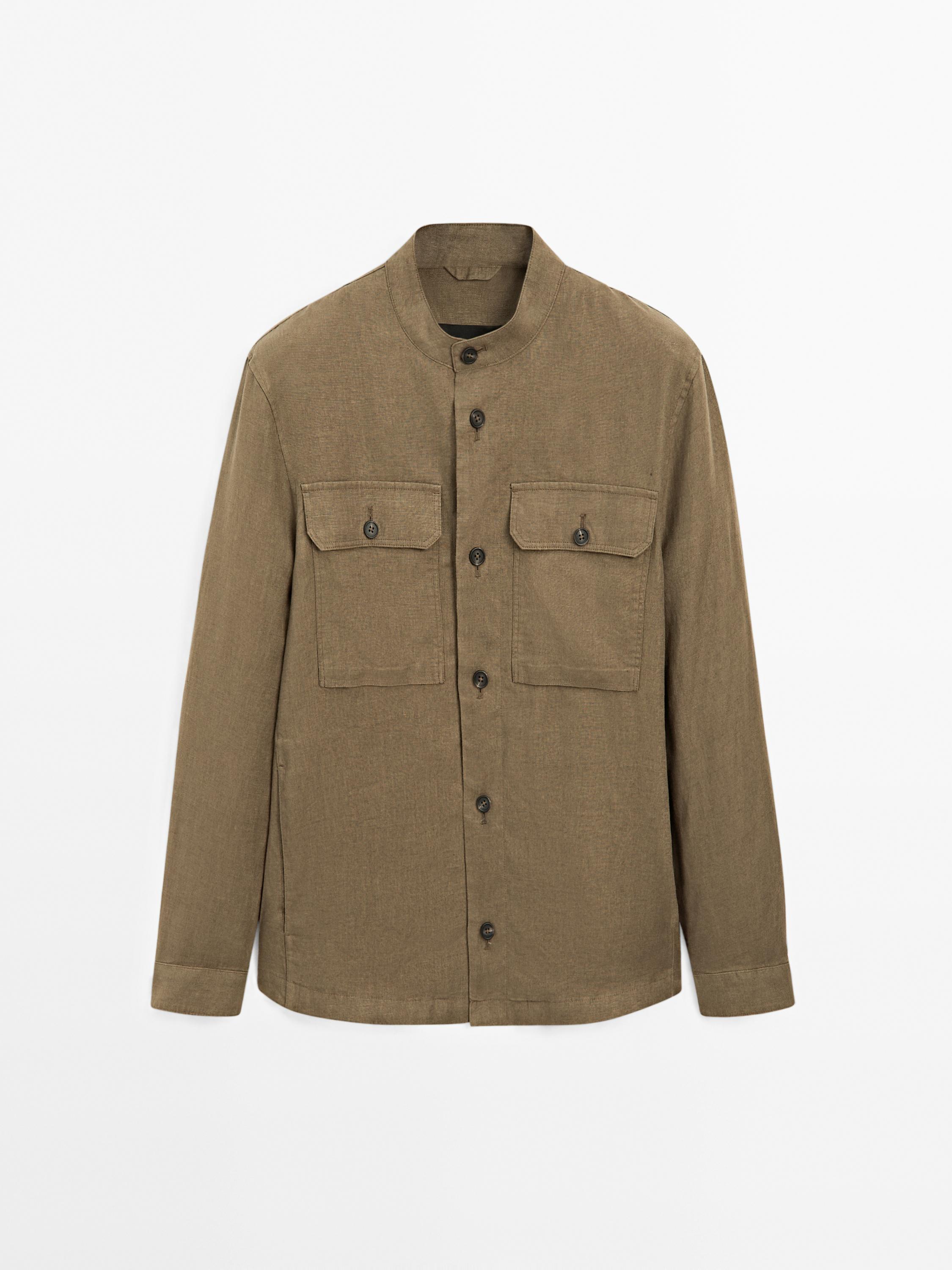 Mao neck overshirt 100% linen