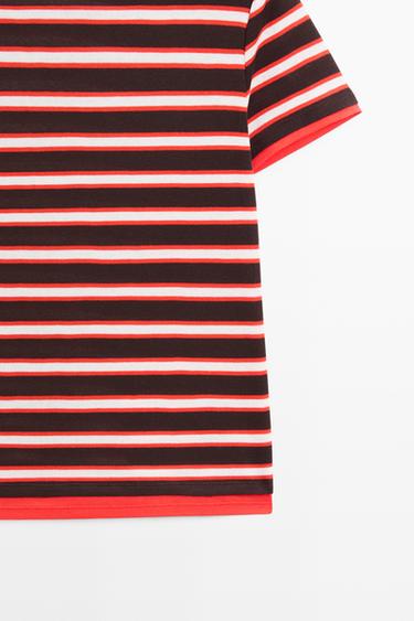 100% cotton short sleeve striped T-shirt — RED 7