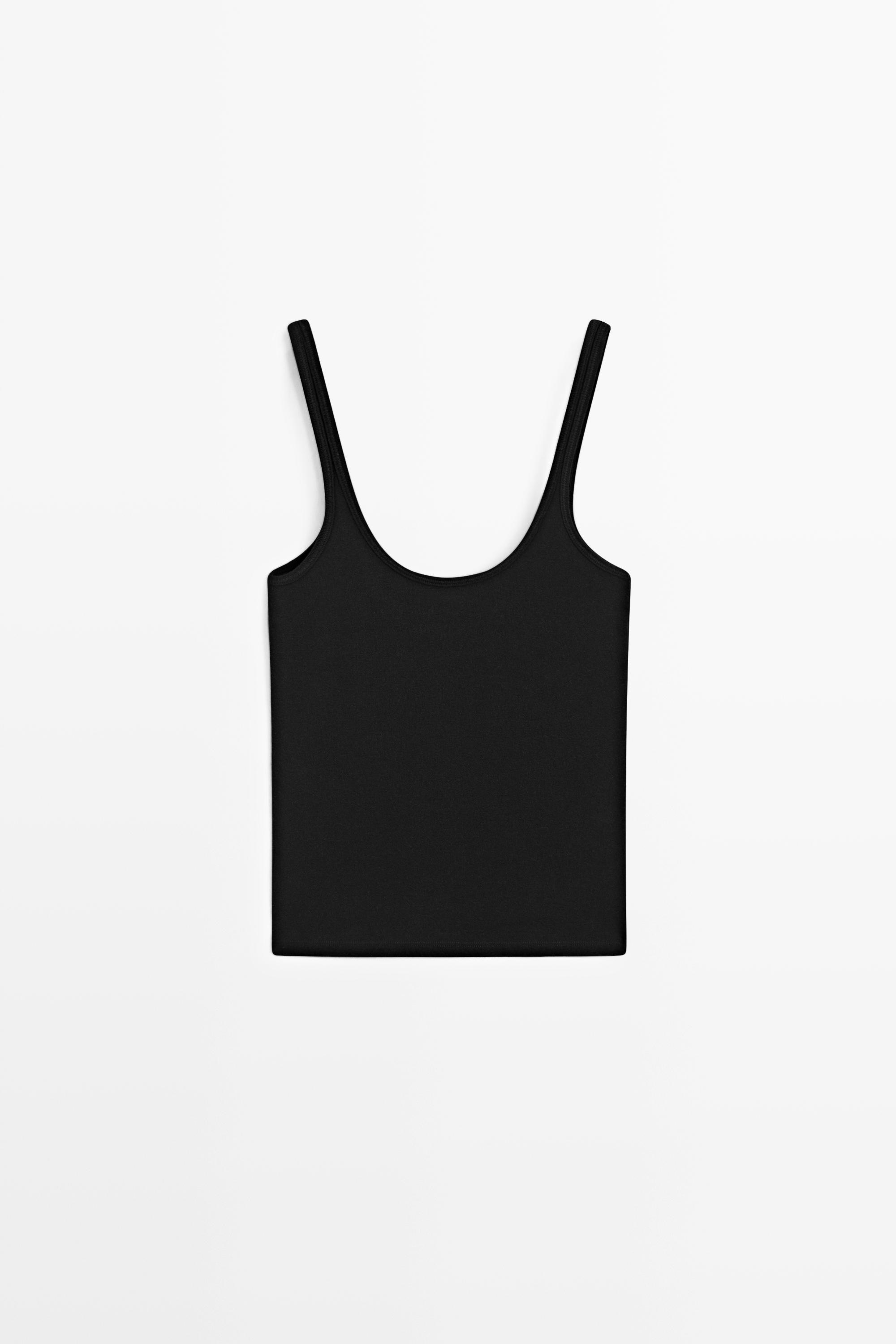 Strappy cotton blend top — BLACK
