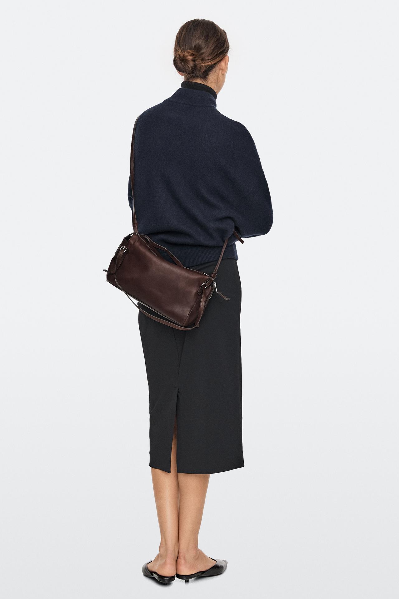 Medium nappa leather satchel bag — BROWN MARL