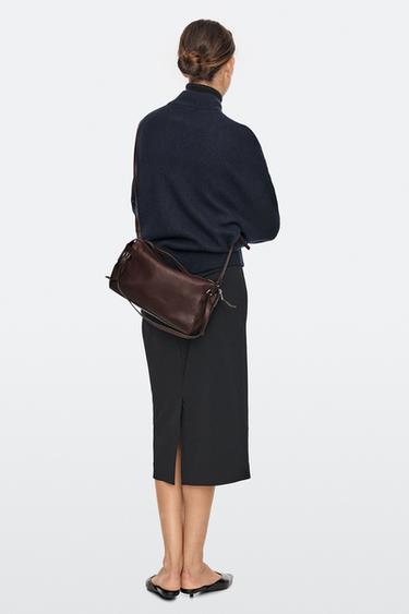 Medium nappa leather satchel bag — BROWN MARL 1