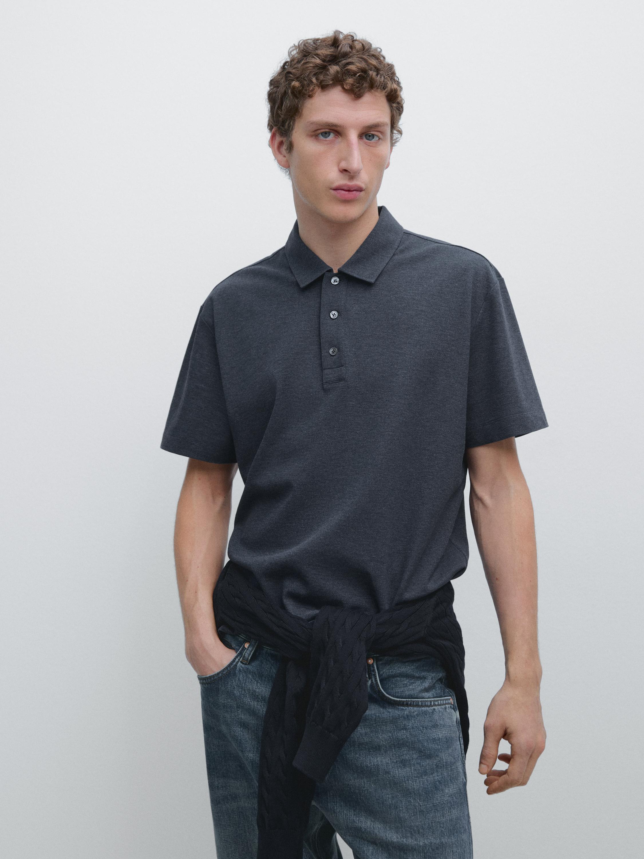 Short sleeve cotton polo shirt — INDIGO