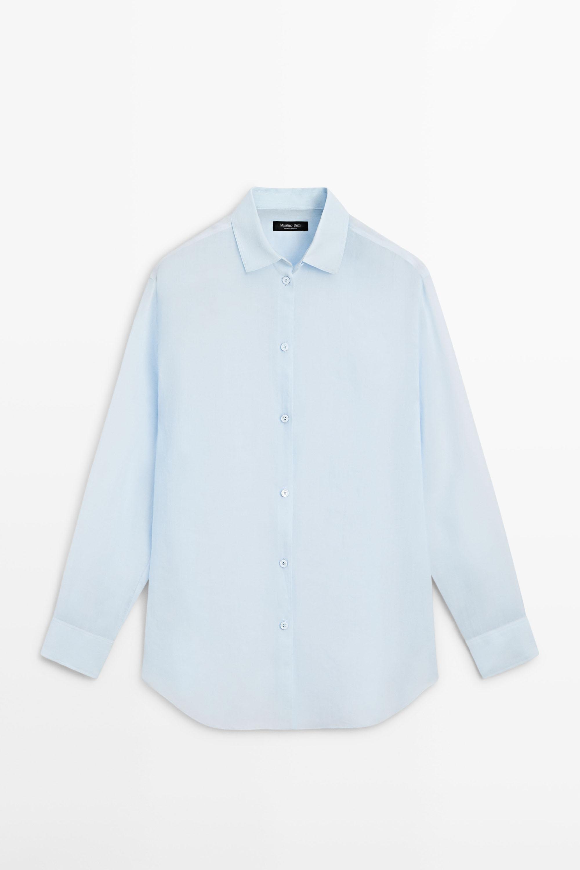 Flowing shirt with shirt collar — SKY BLUE
