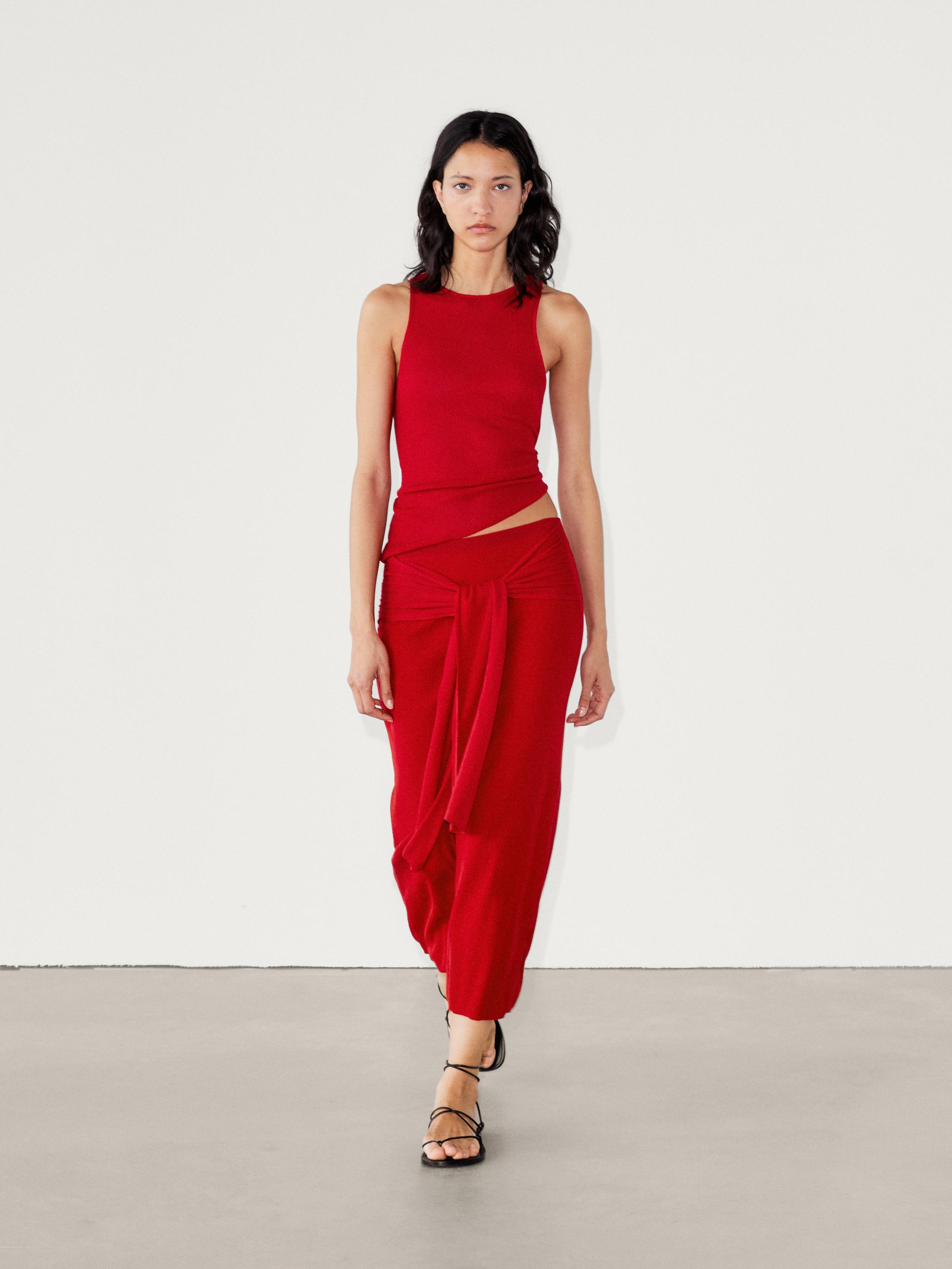 Ribbed co-ord skirt with tie detail