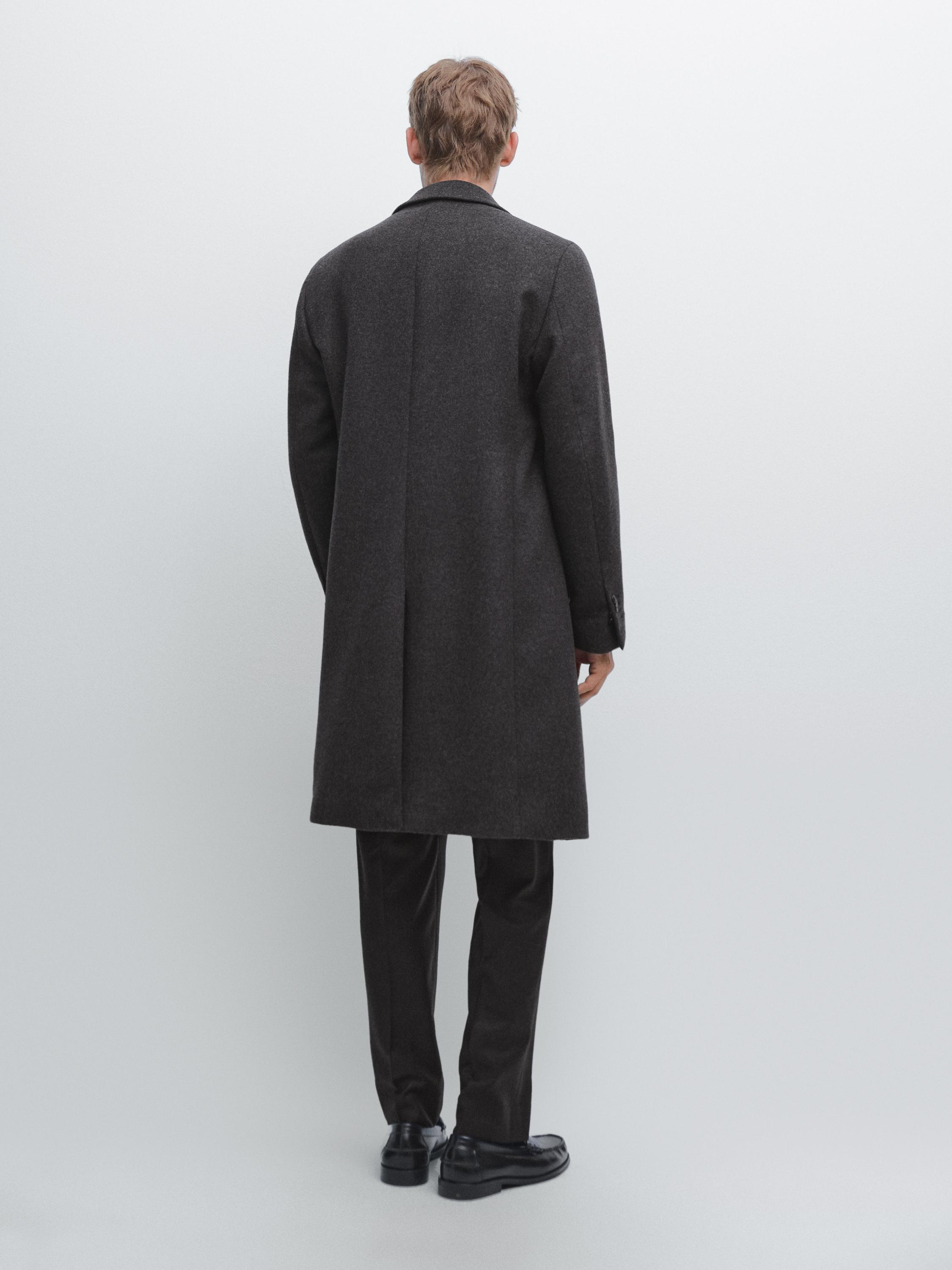 معطف طويل من صوف 100% بطية صدر مدببة