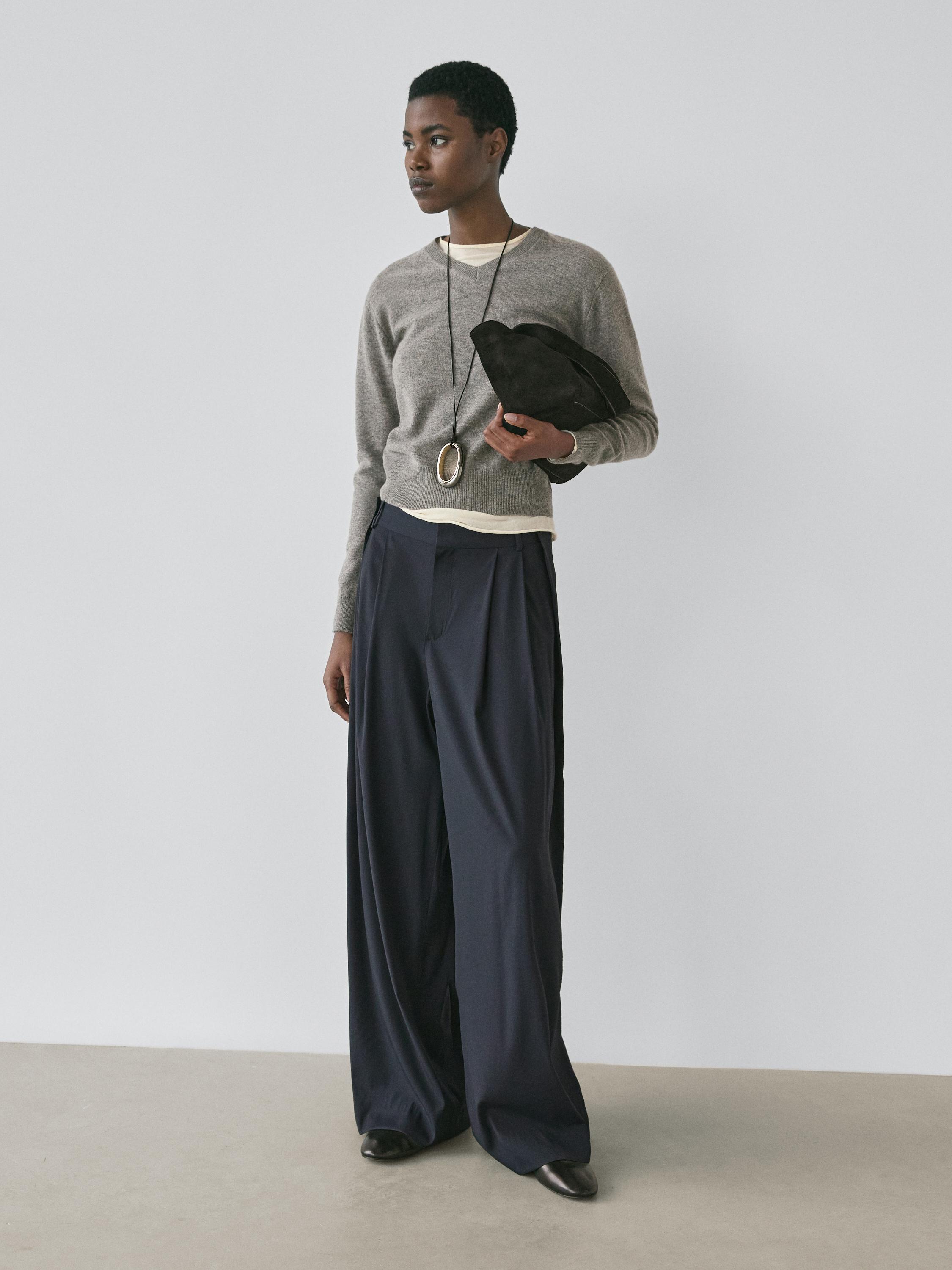 Pantaloni pieghe misto lana