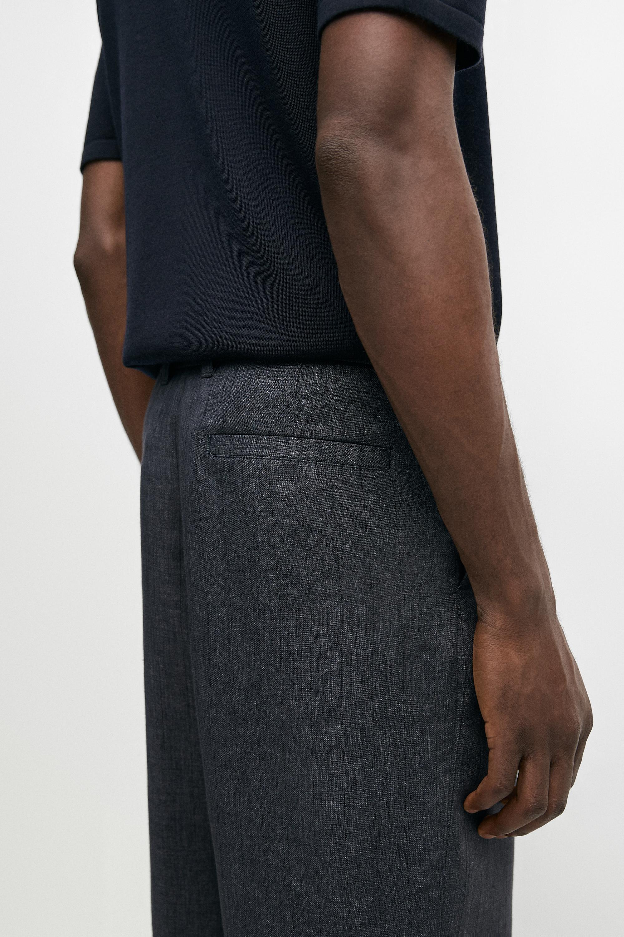 100% linen striped pants — DEEP BLUE