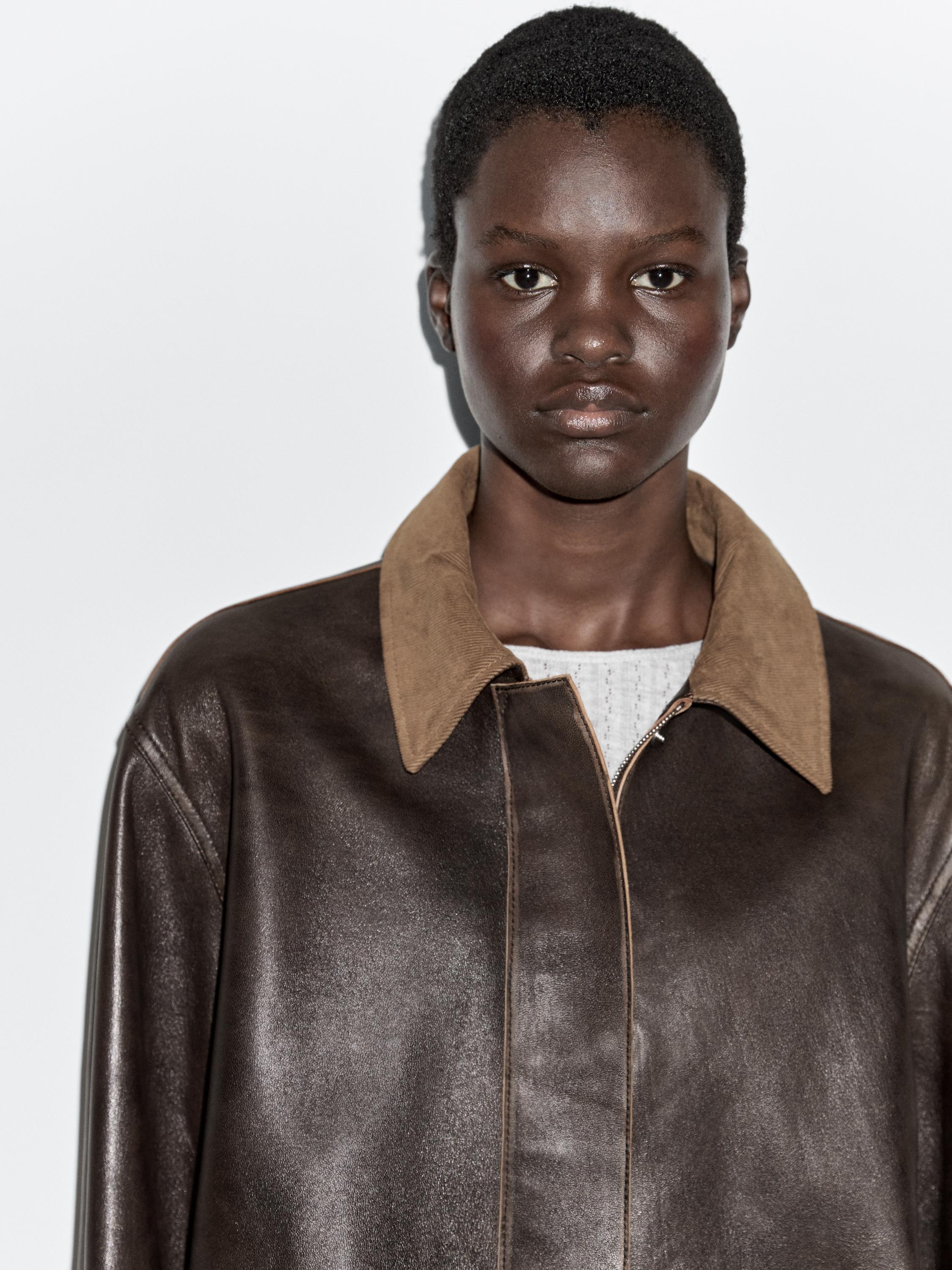 Nappa leather parka with corduroy detail