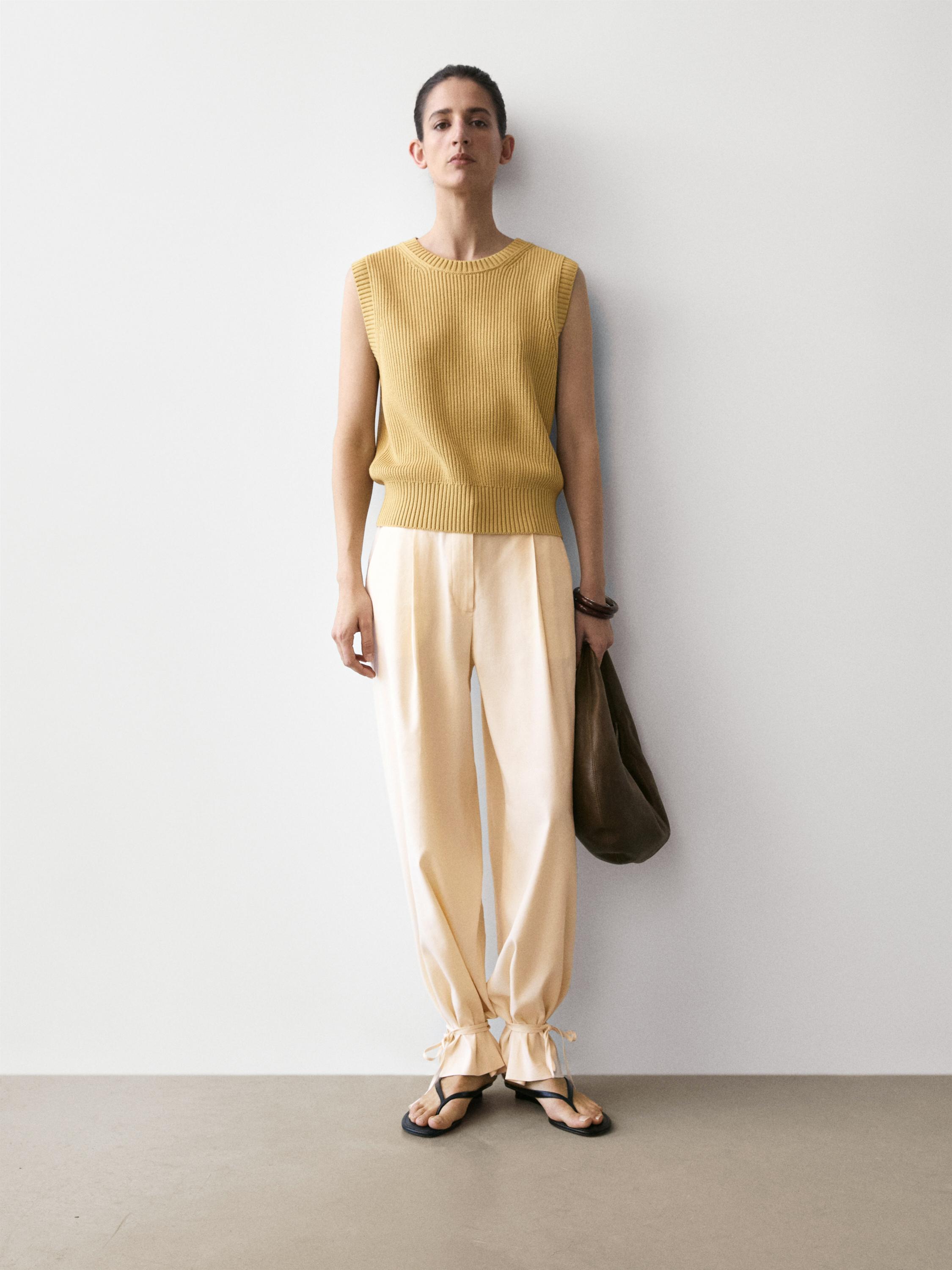 Cotton knit crew neck vest — GREENISH