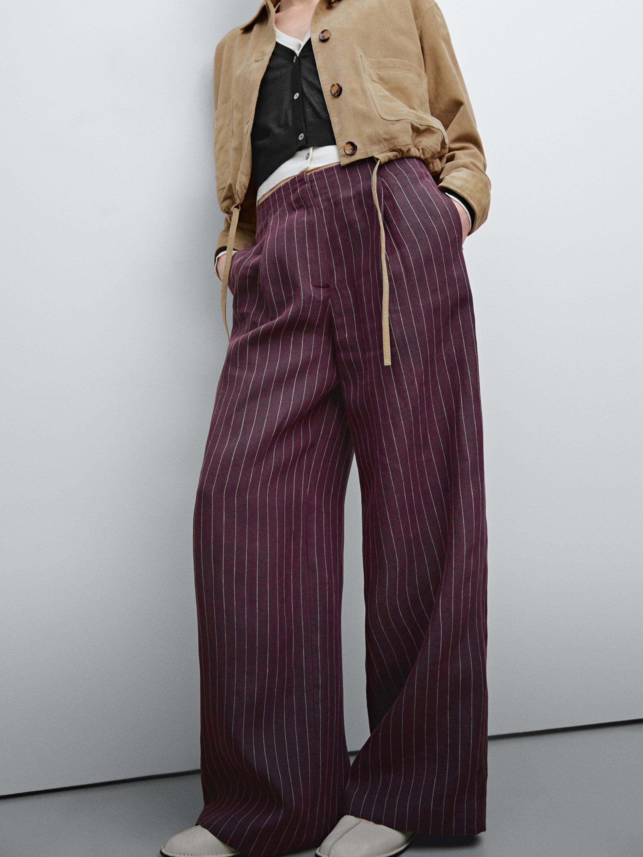 Striped flowing linen trousers