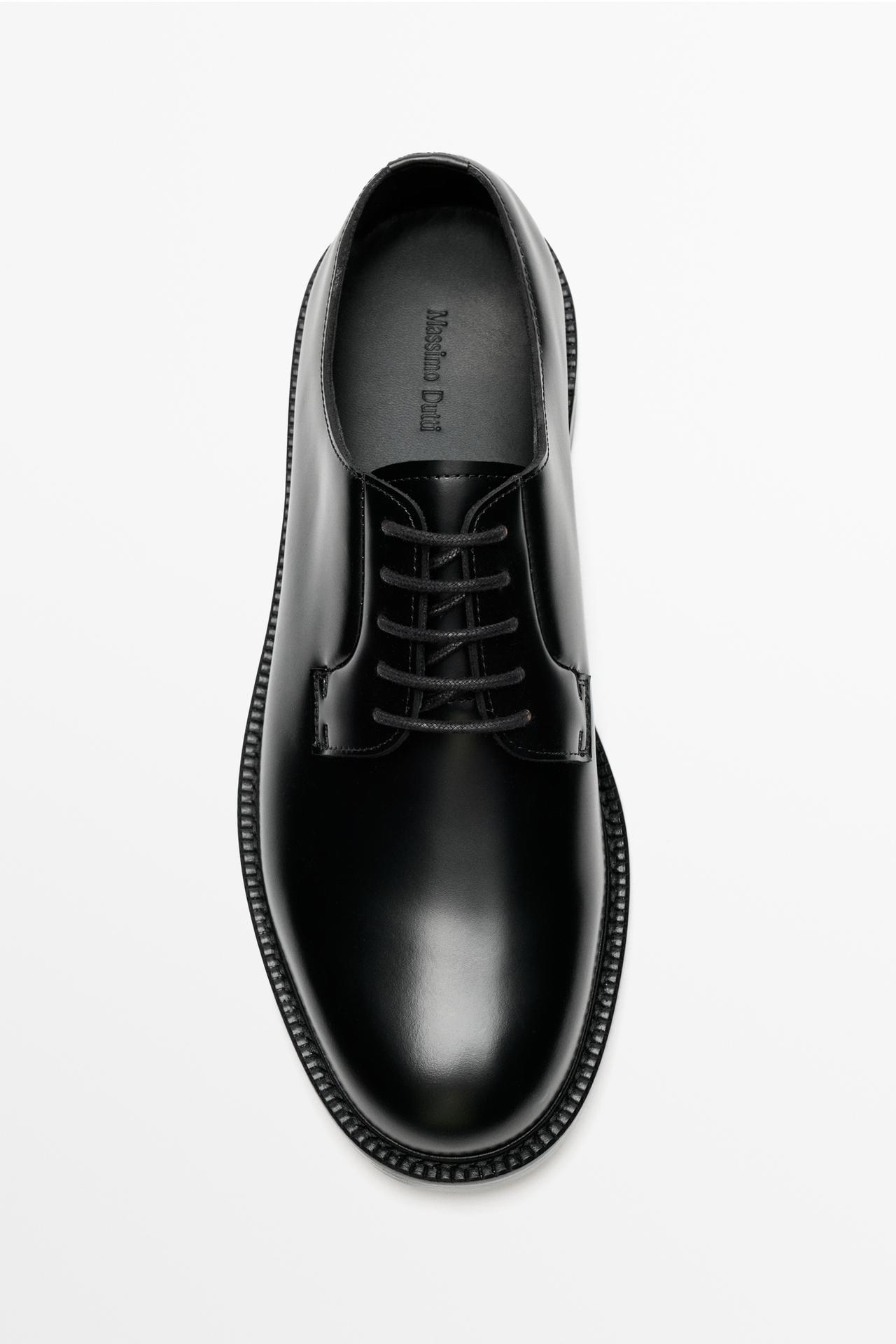 Leather dress blucher shoe — BLACK