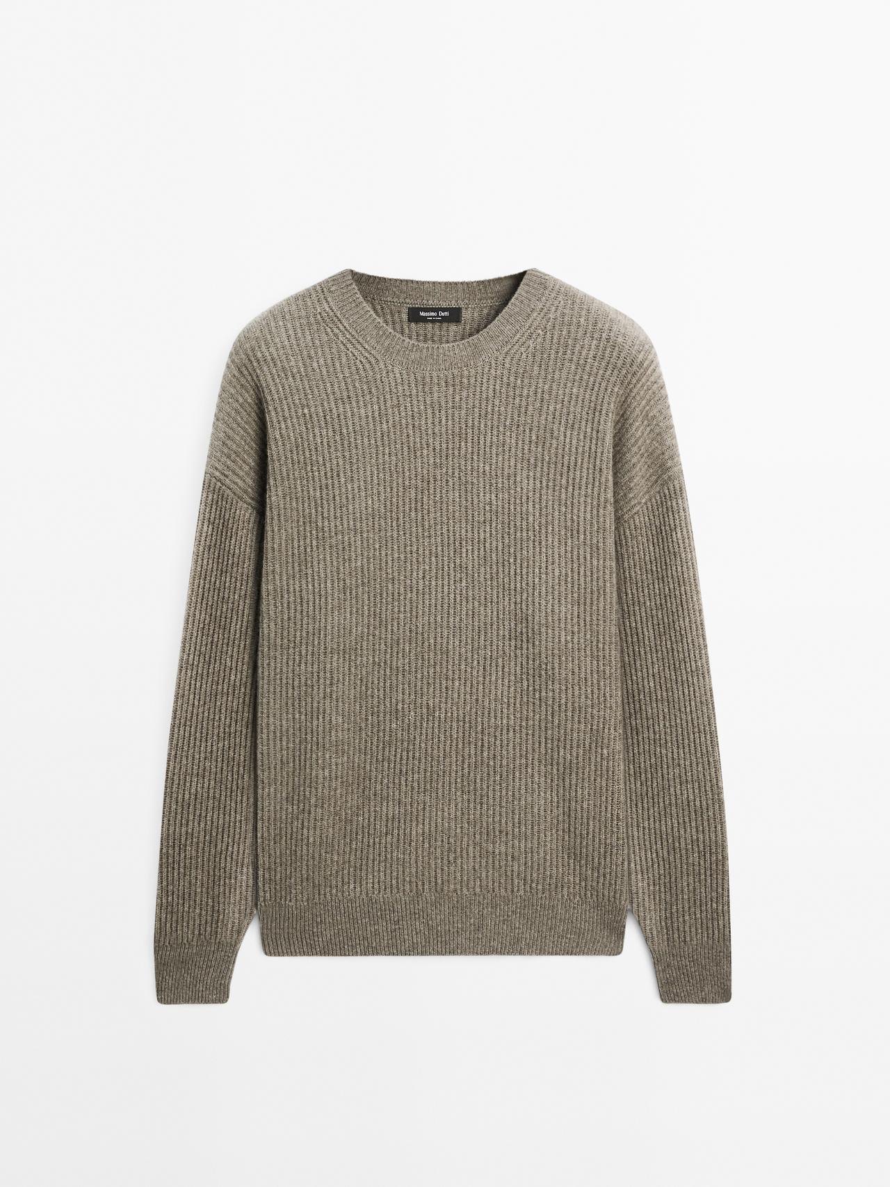Massimo Dutti - Herre - Trøje I Ribstrik Af 100 % Kashmir - Kaki - L