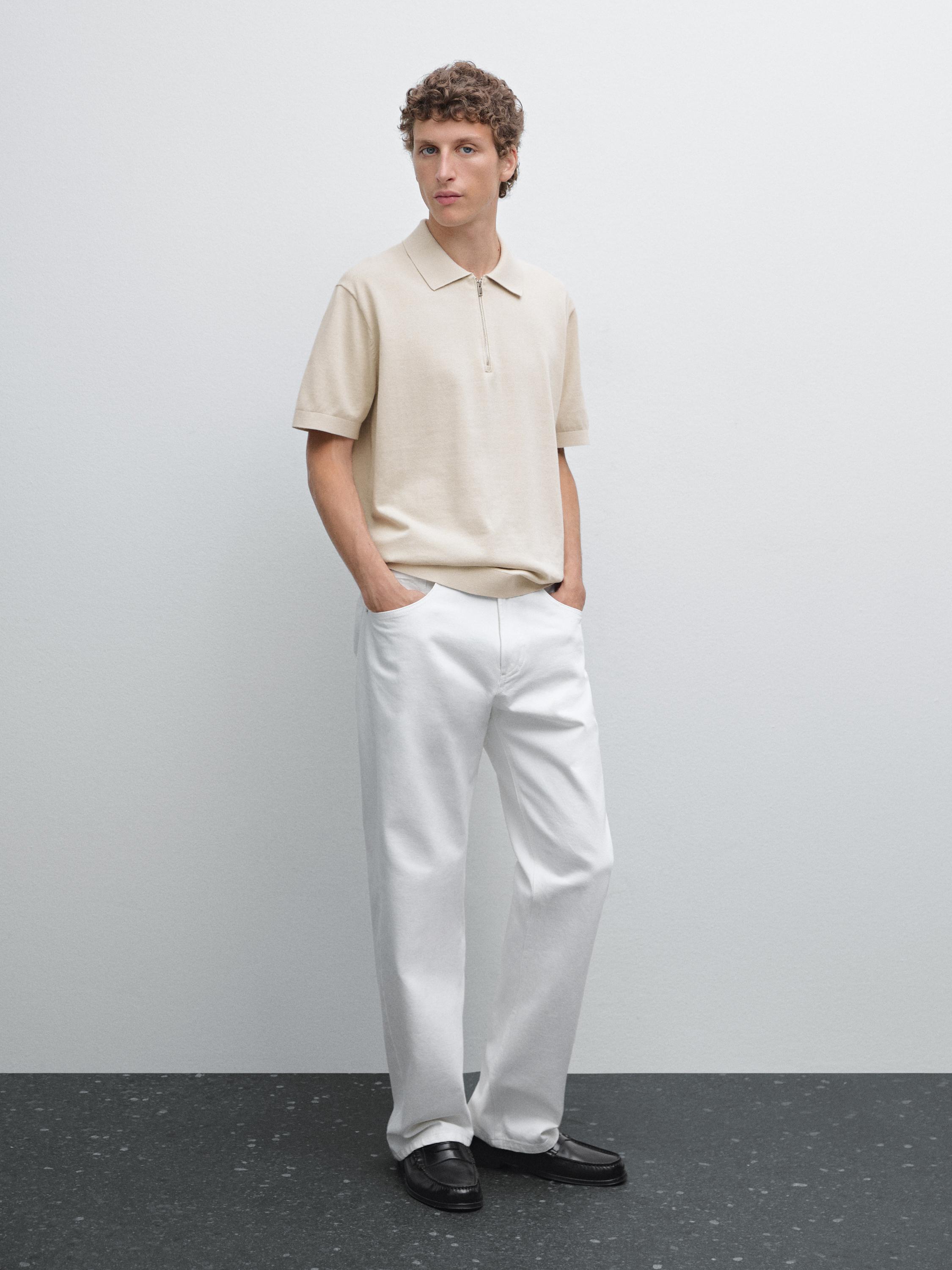 Cotton knit quarter-zip polo shirt
