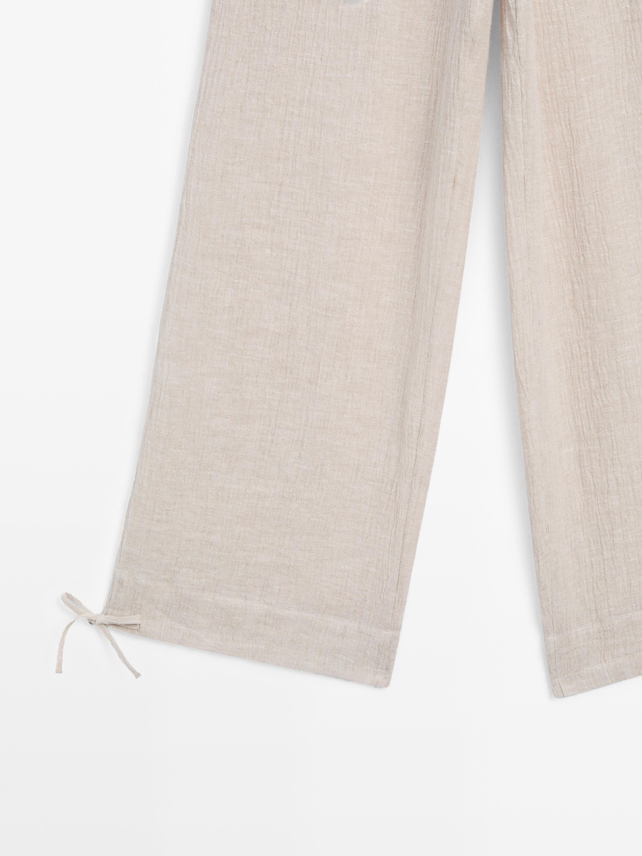 100% linen waffle-knit sarouel trousers — SAND