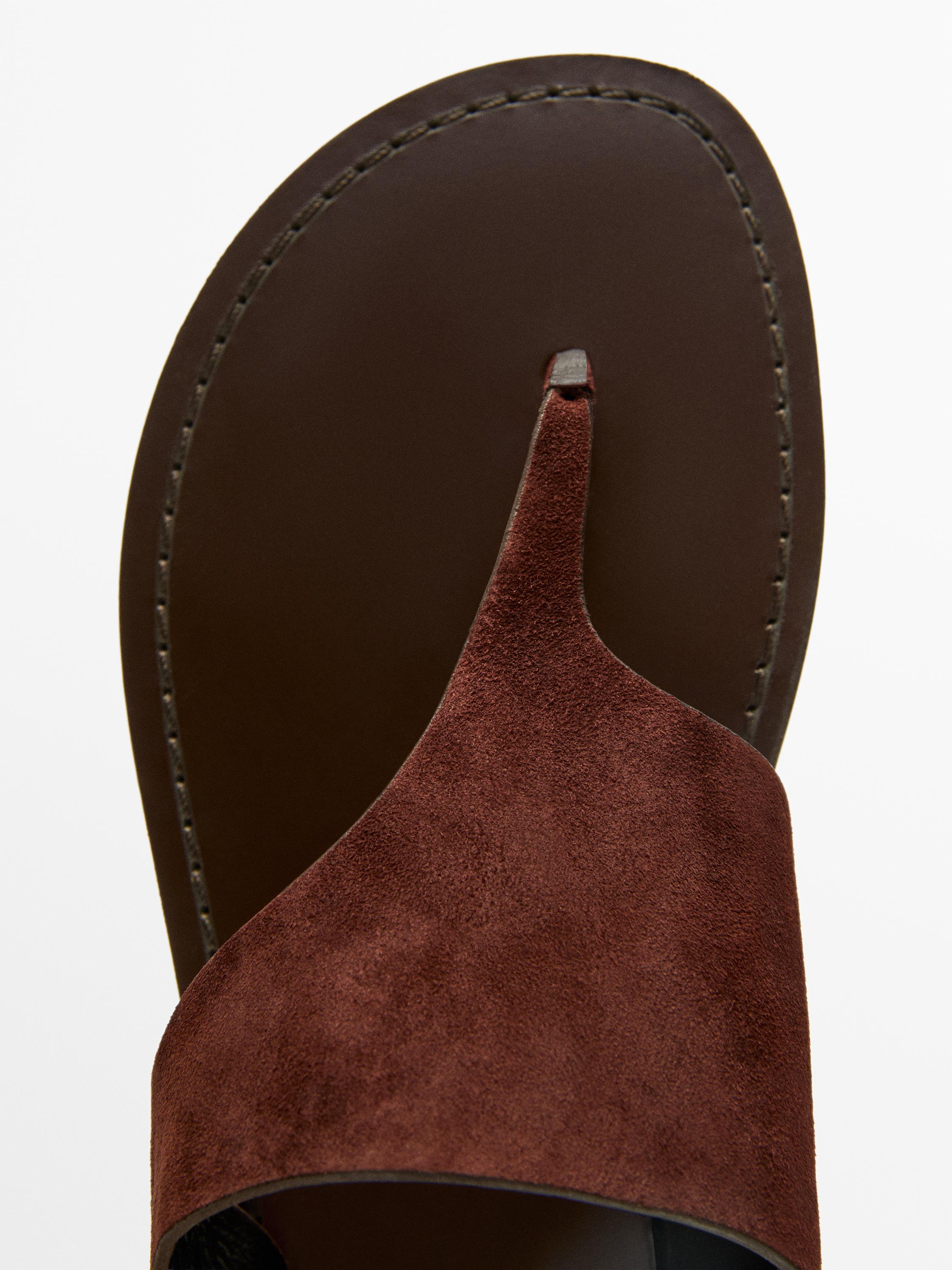 Split leather toe divider sandals — BURGUNDY