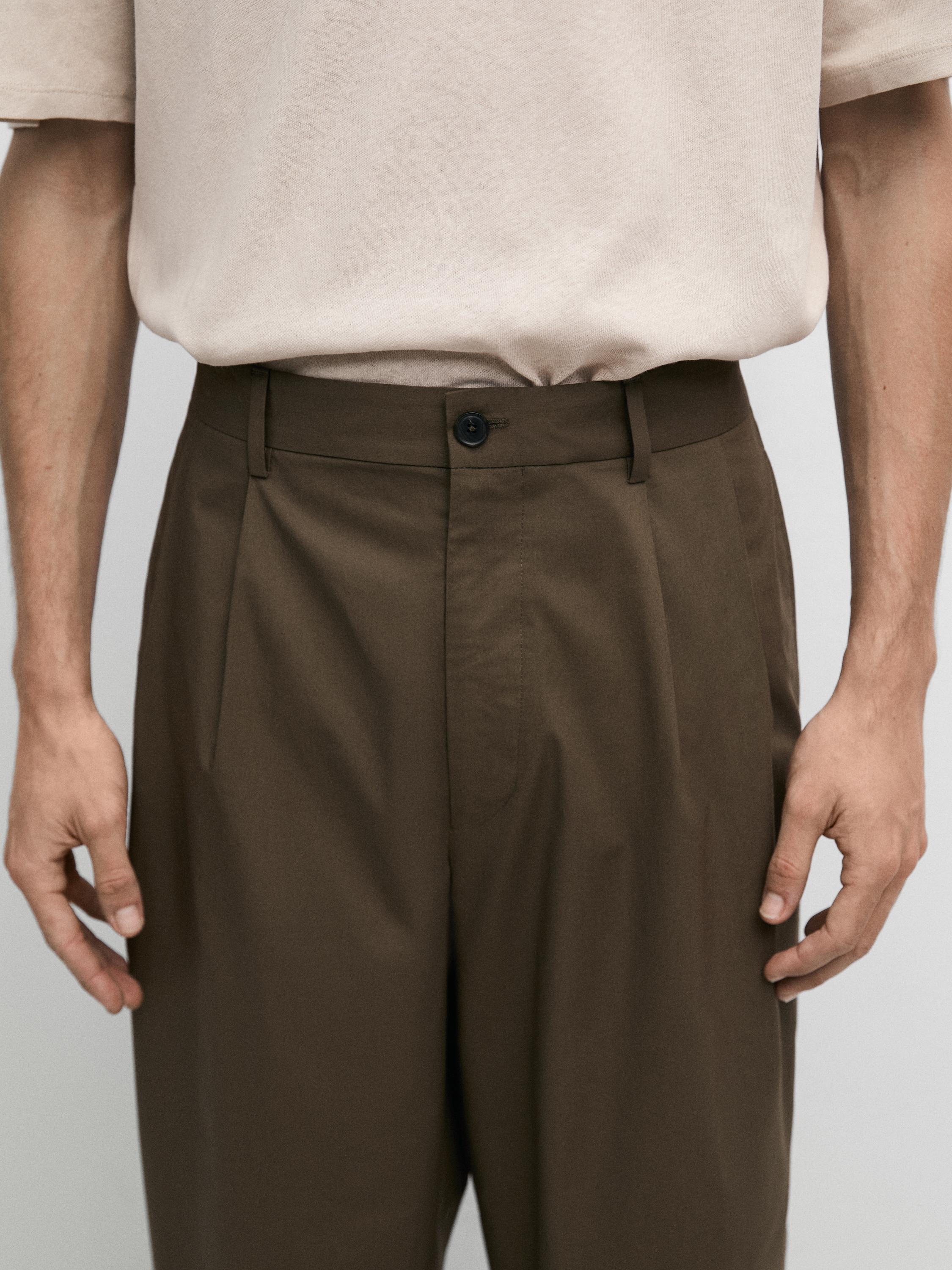 Cotton trousers with double darts — DARK GREEN