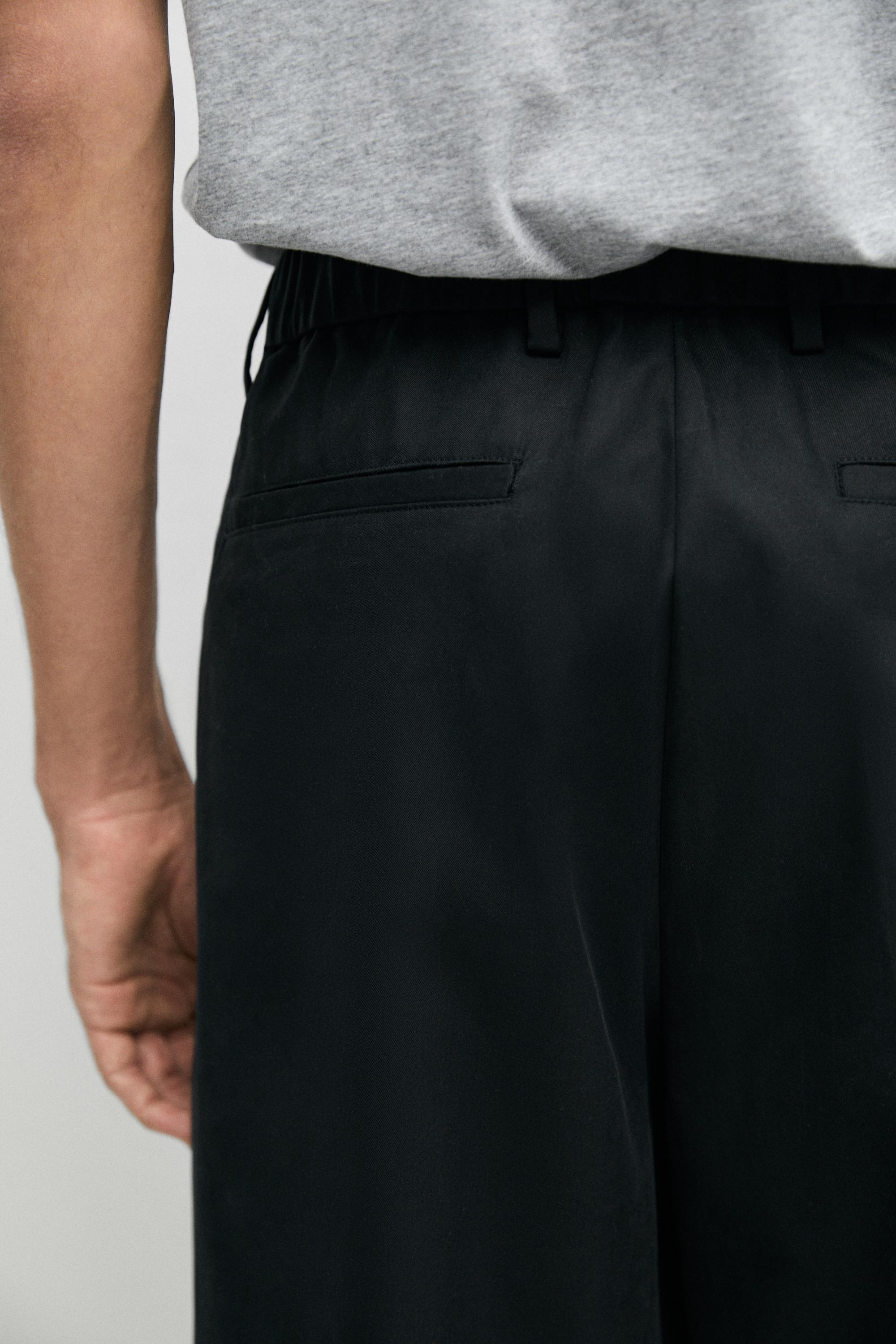 100% cotton pants with double pleats — BLACK