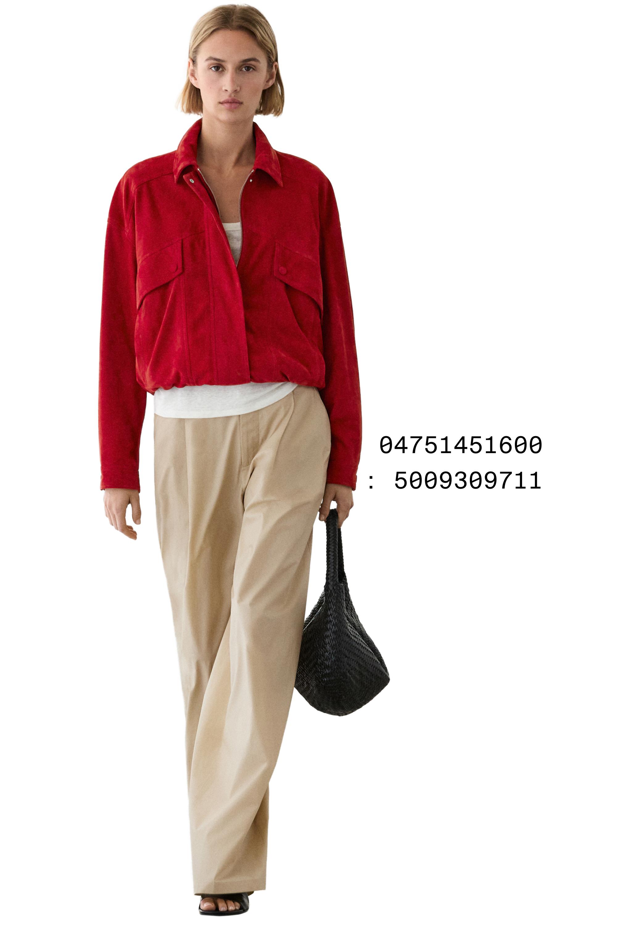 Suede leather bomber jacket with pocket details — RED