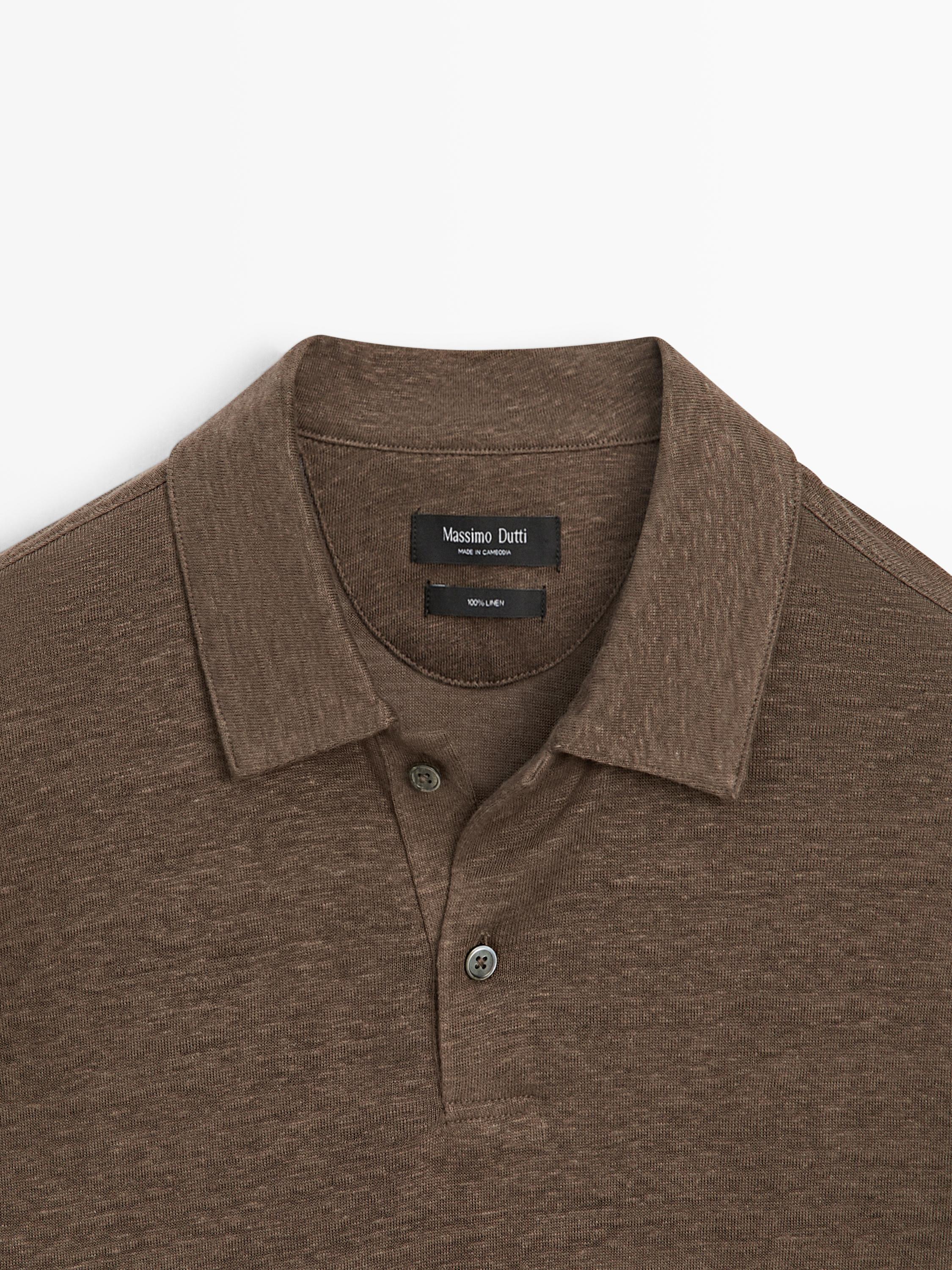 100% linen long sleeve polo shirt — OIL