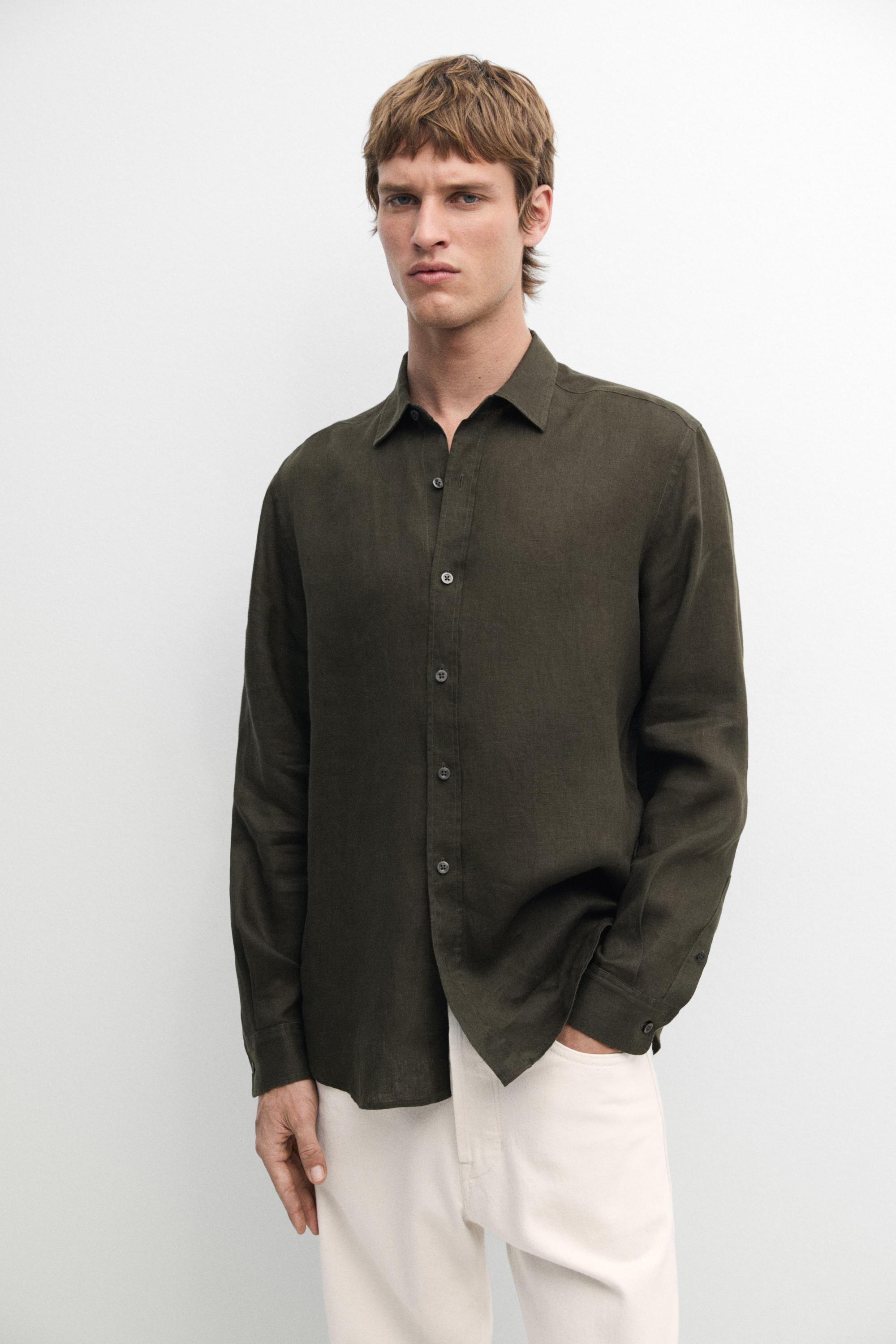 100% linen slim fit shirt — Sea green