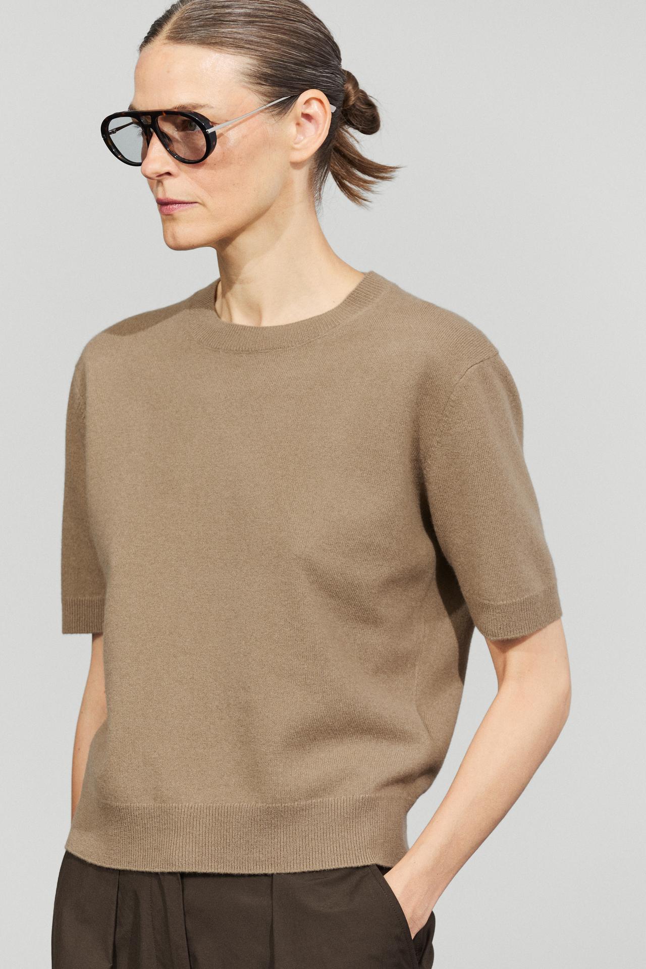 Short sleeve wool blend knit sweater — GREENISH