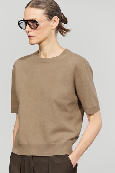 Short sleeve wool blend knit sweater — GREENISH 3