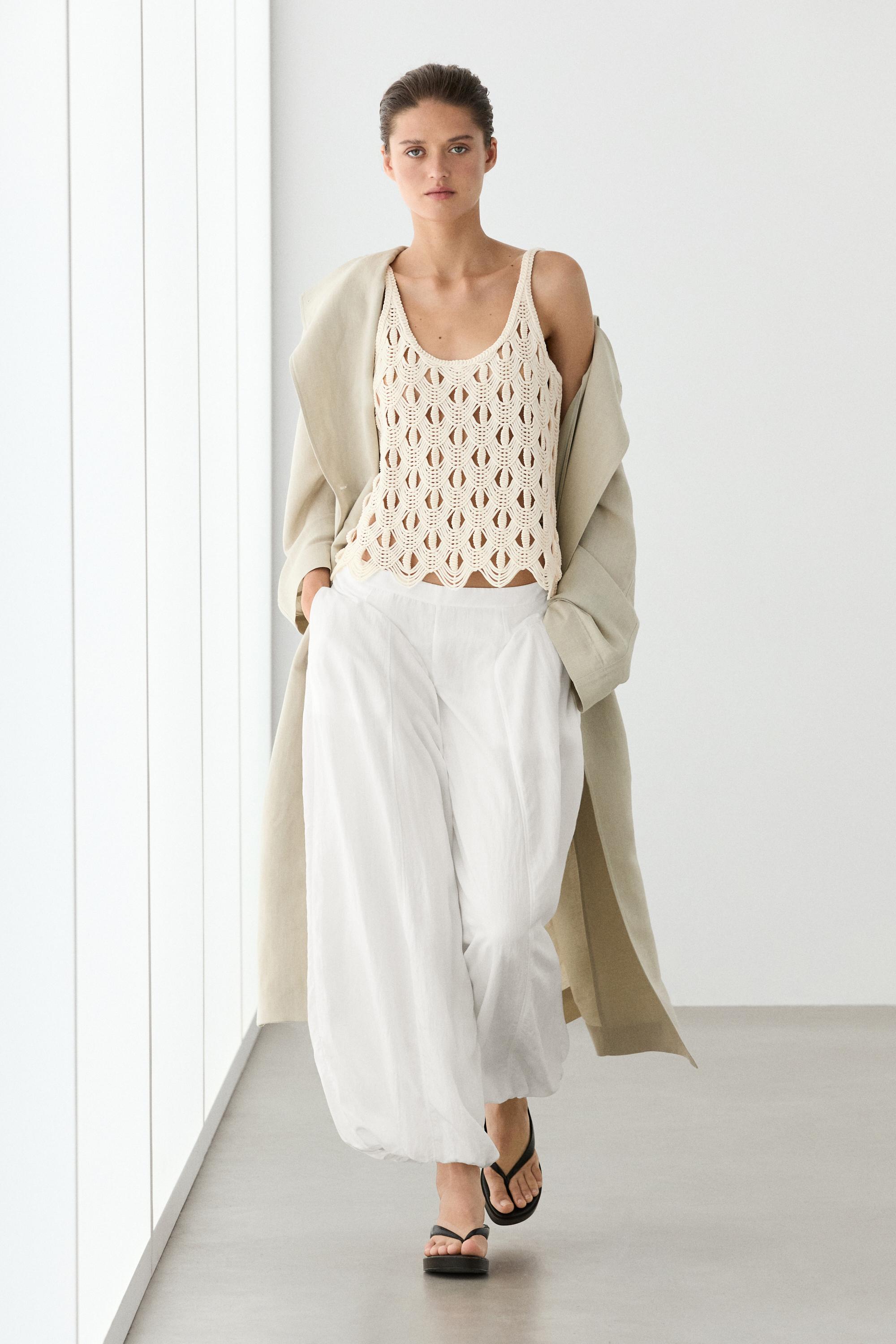 Strappy top with crochet detail — CREAM