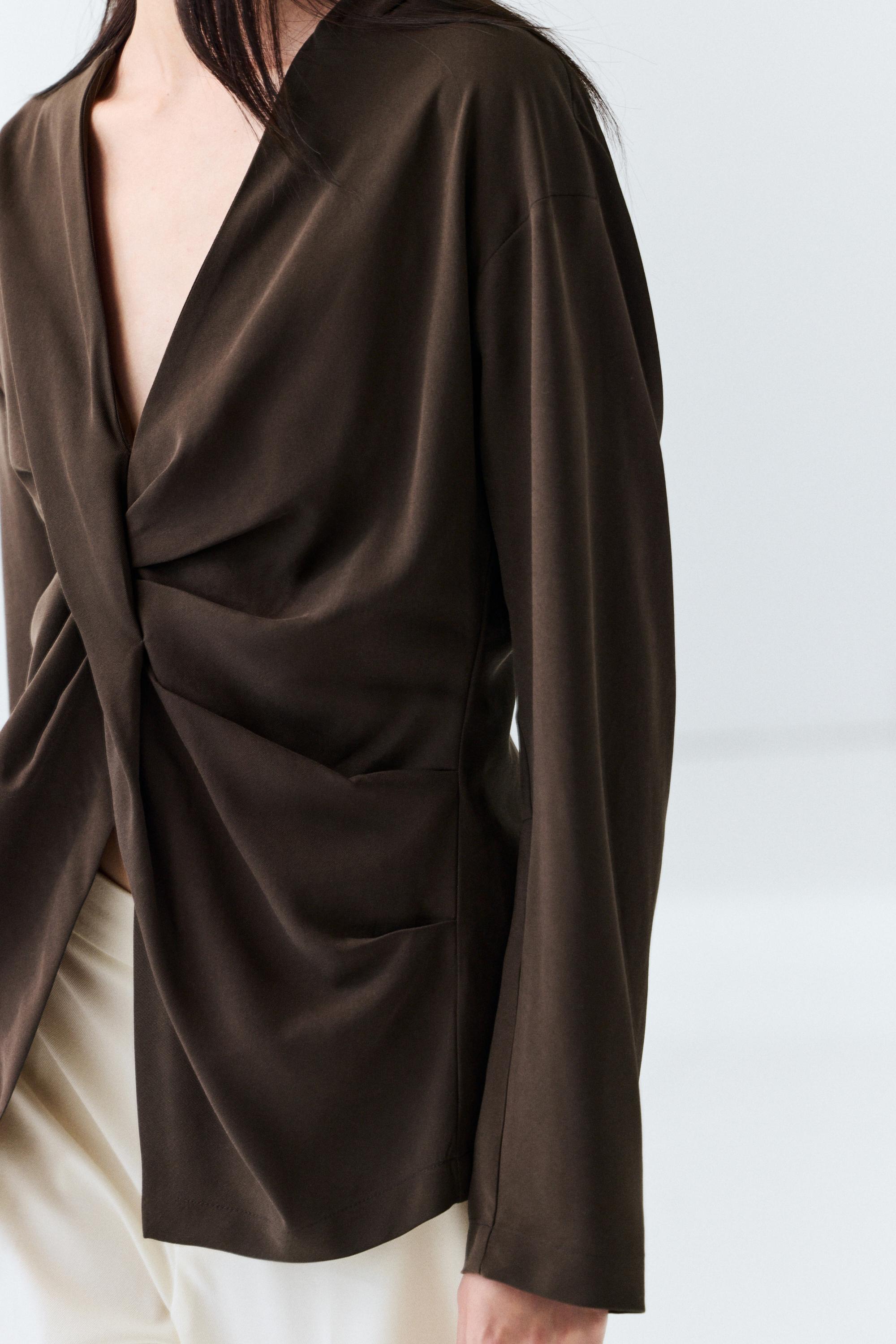 Flowing blouse with draped detail — BROWN