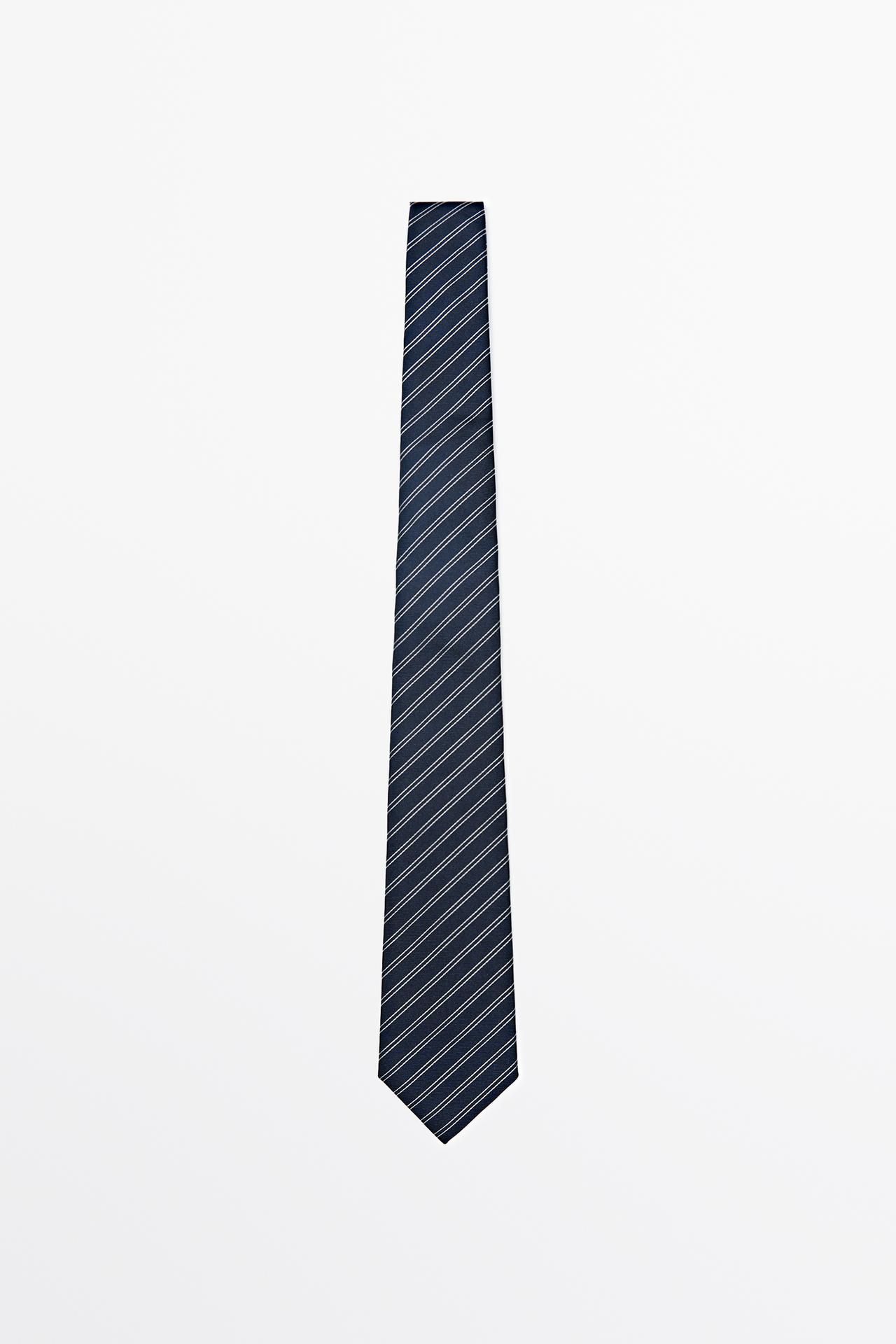 100% silk double stripe tie — NAVY BLUE