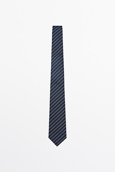 100% silk double stripe tie — NAVY BLUE 1