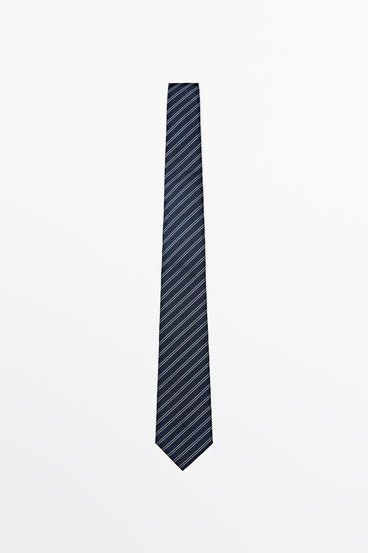 100% silk double stripe tie — NAVY BLUE