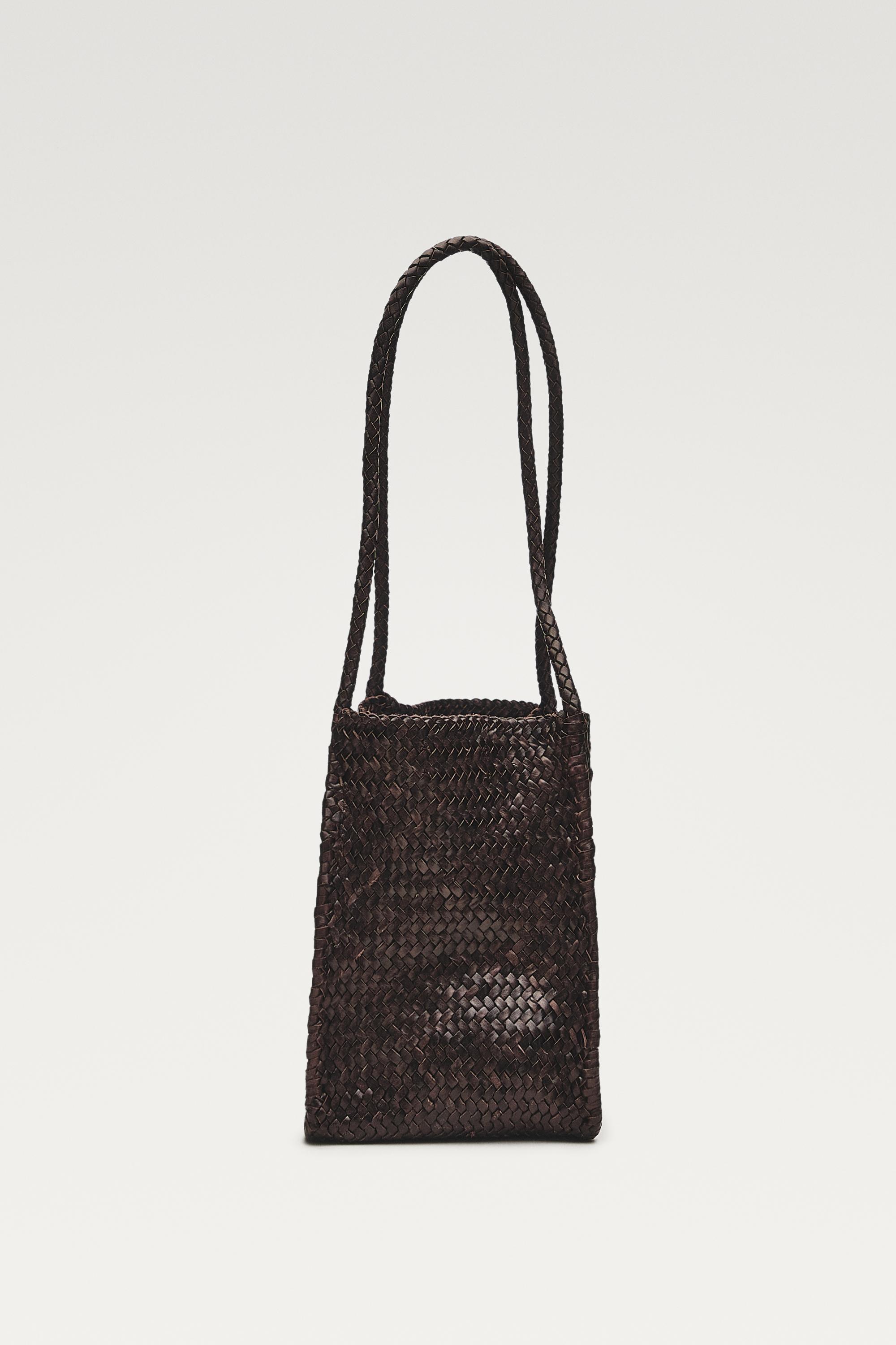 Nappa leather woven bucket bag — BROWN
