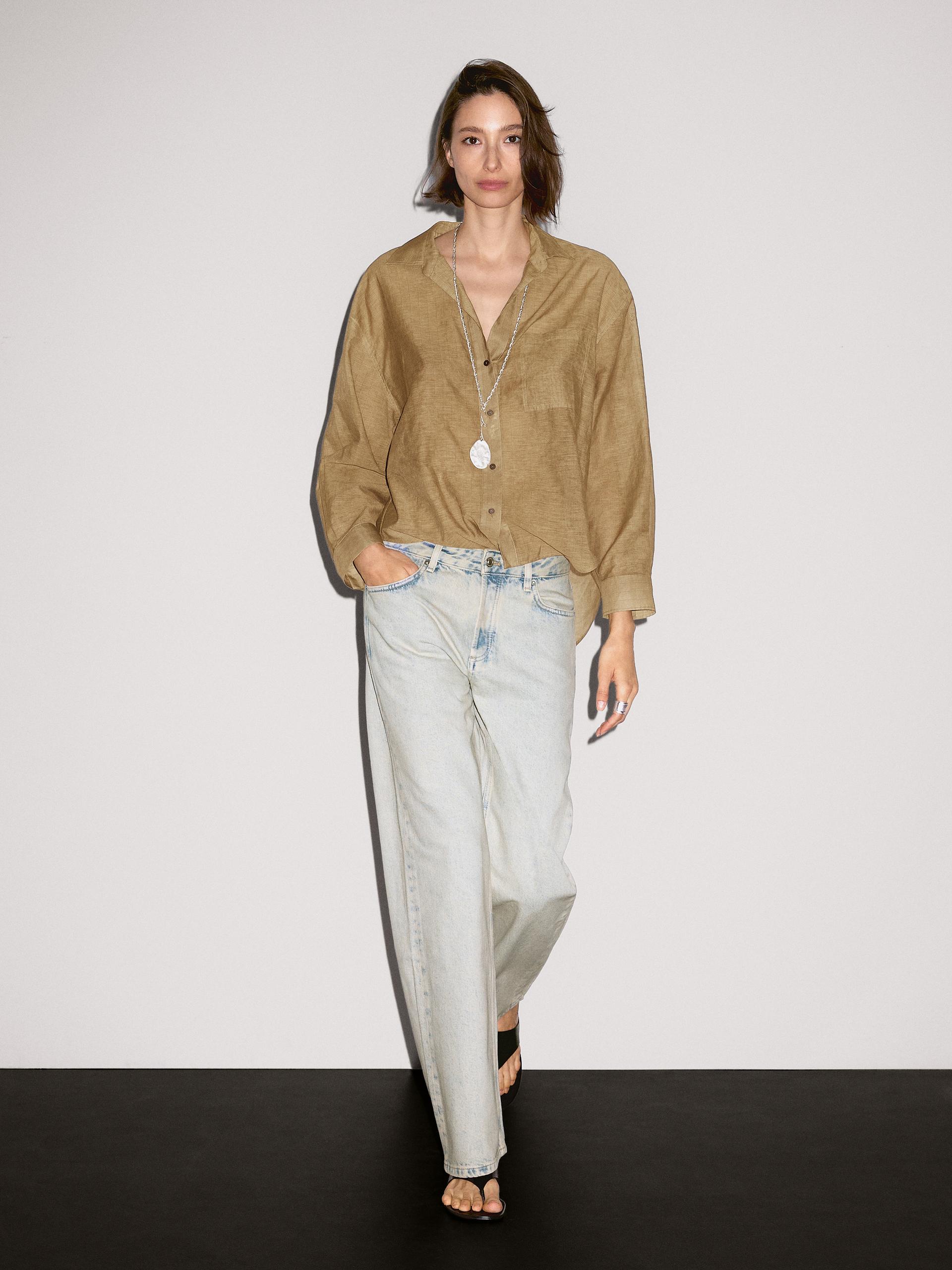 Jeans Wide Leg A Vita Media Effetto Slavato - Azzurro Chiaro - 40 (It 44) - Massimo Dutti - Femminile