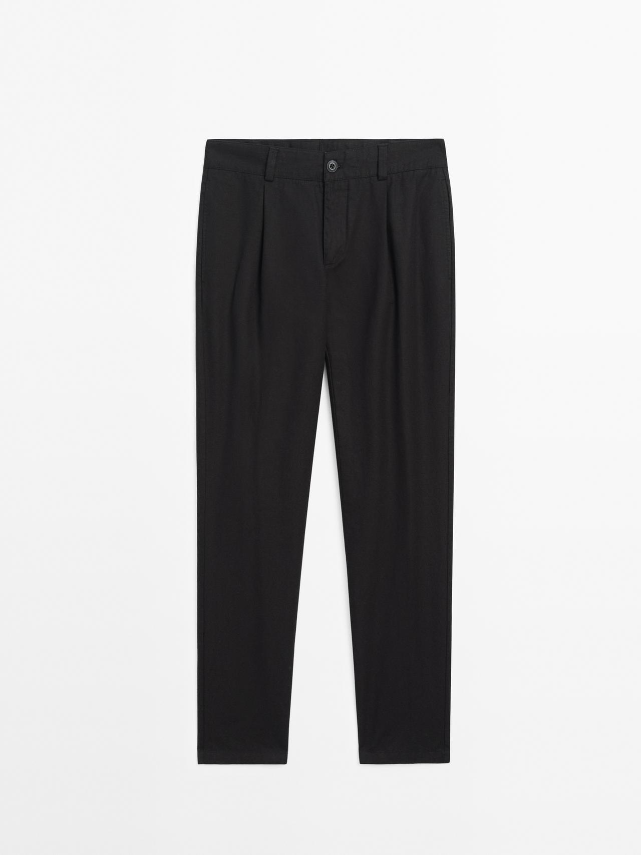 Massimo Dutti - Herre - Relaxed Fit Bukser I Bomuldsblanding - Sort - 46