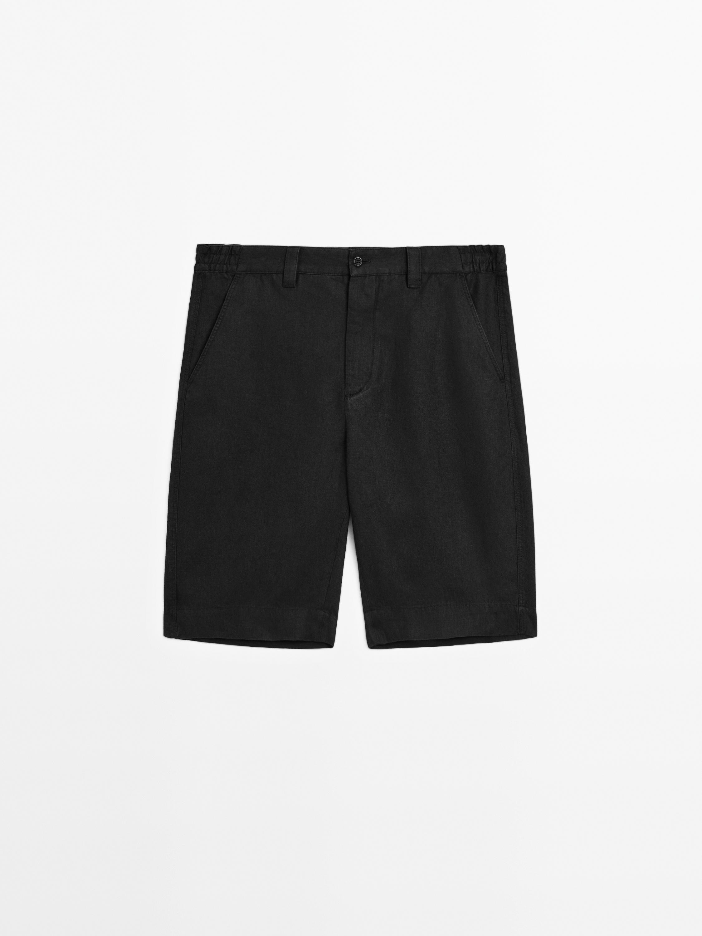 100% linen Bermuda shorts with darts