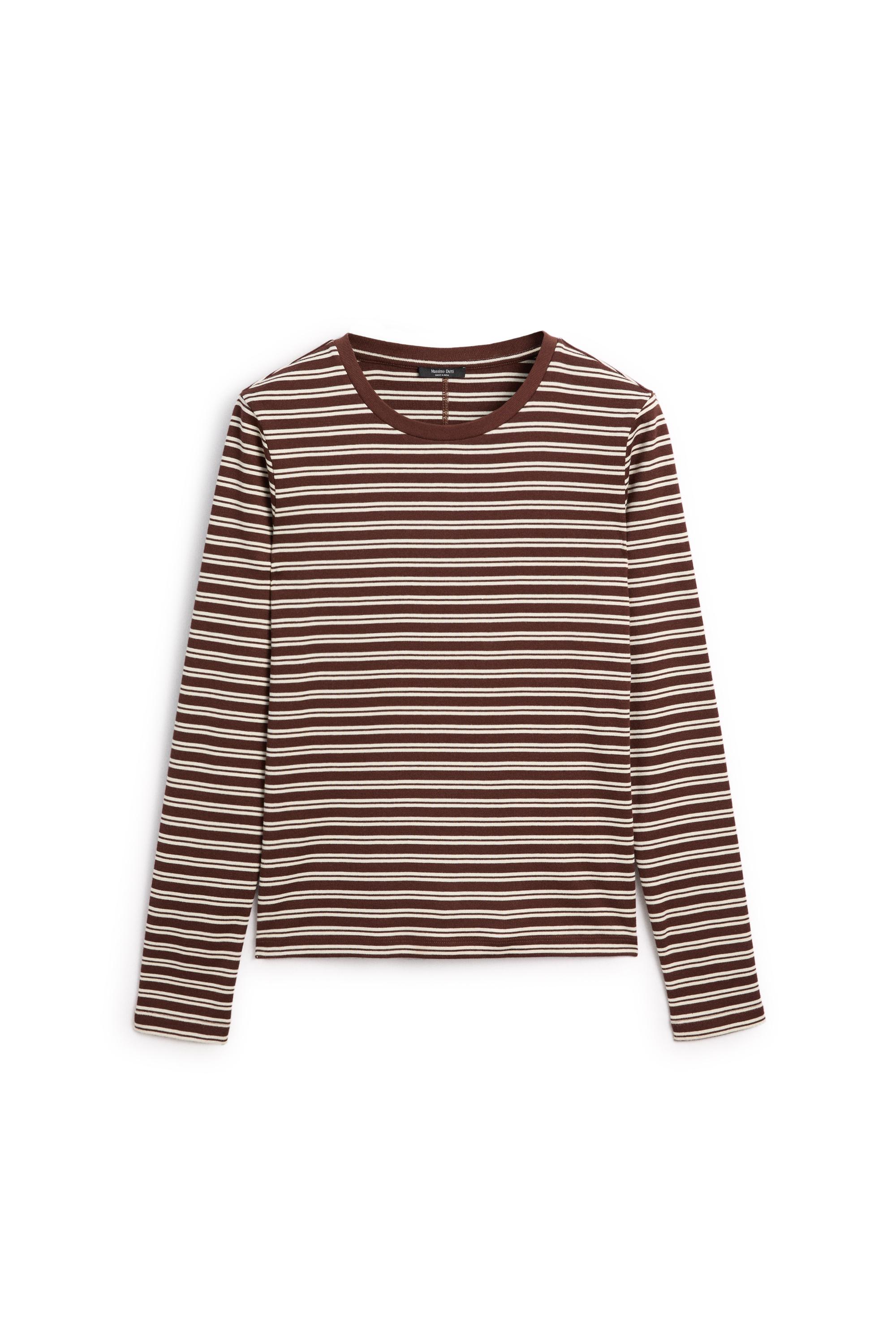 100% cotton striped T-shirt — BROWN
