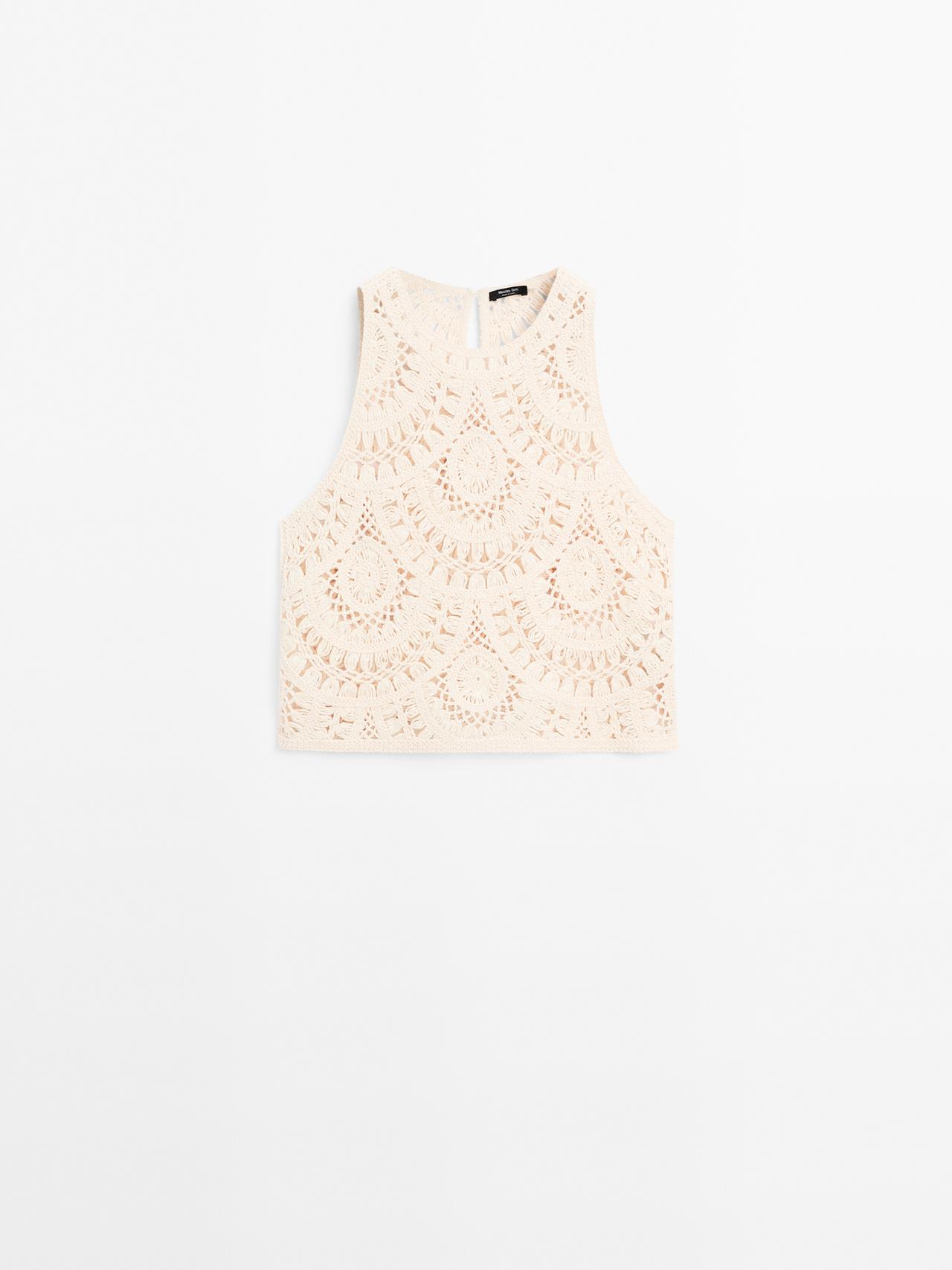 Massimo Dutti - Dame - Hæklet Top I Strik - Råhvid - Xs