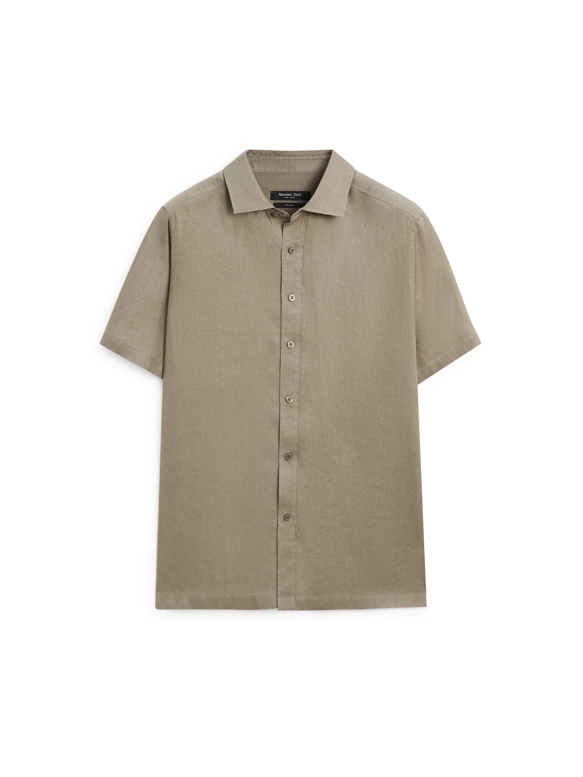 100% linen regular fit short sleeve shirt — SAND