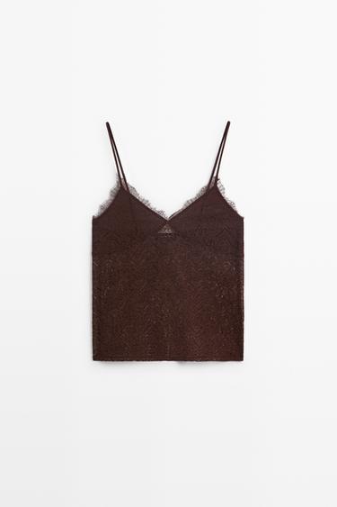 Strappy lace detail top — BROWN 2