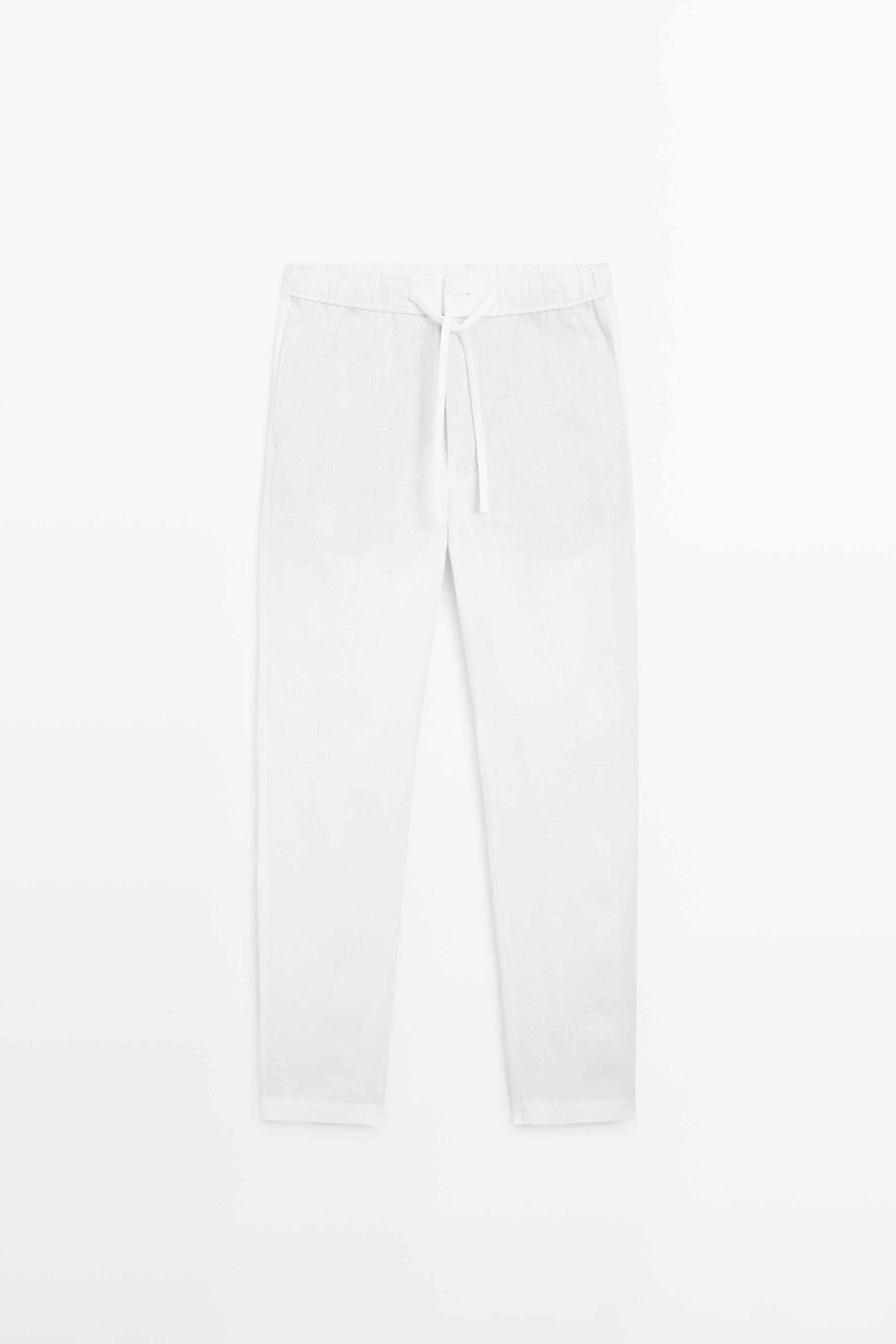 Linen jogger fit pants — WHITE