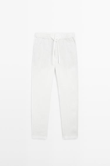 Linen jogger fit pants — WHITE 2