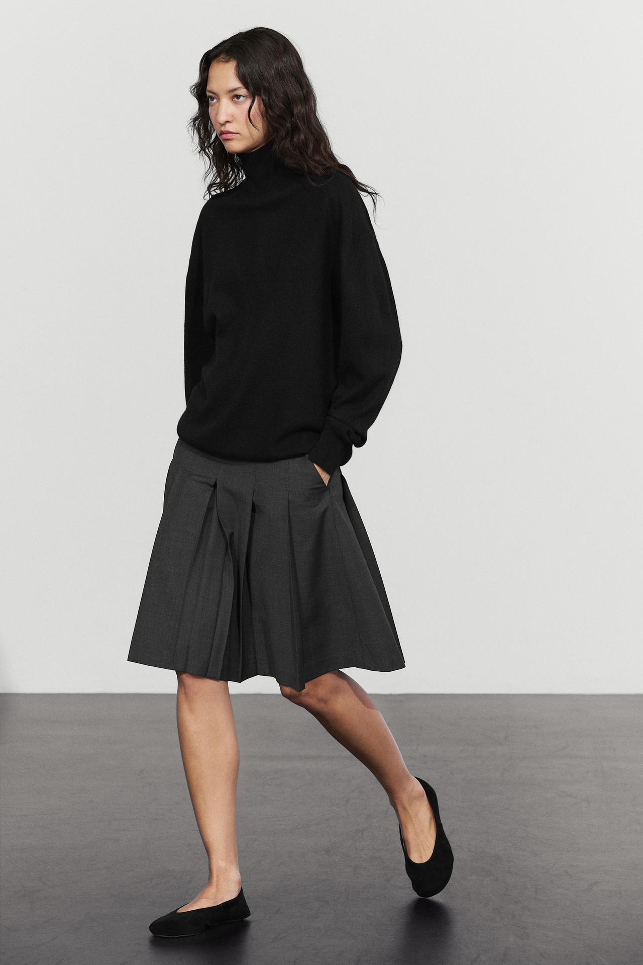 Wool blend pleated skirt — BLACK